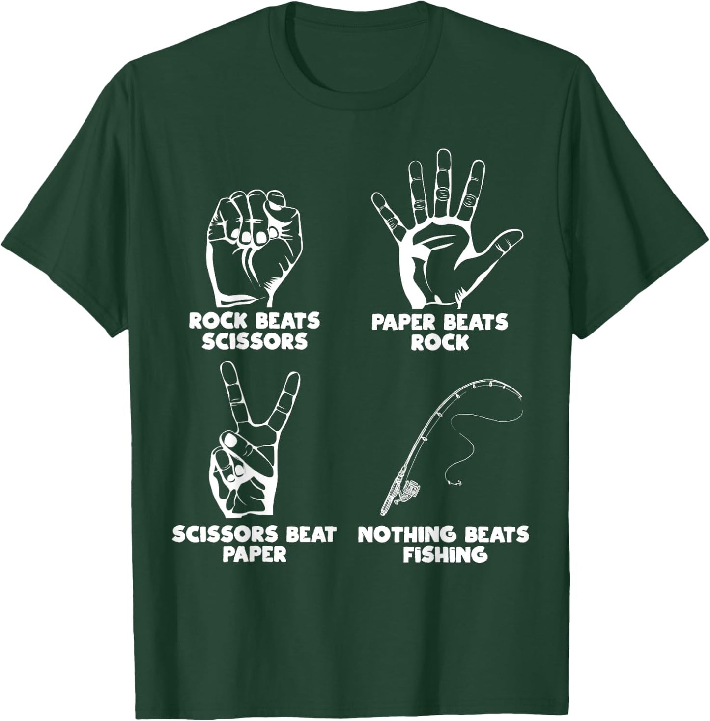 Nothing Beats Fishing Rock Paper Scissors Funny Meme T-Shirt - T-Shirt | Forest