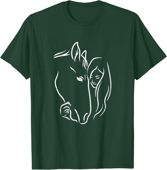 Horse And Girl Horseback Riding Equestrian Girls Women Gift T-Shirt - T-Shirt | Forest