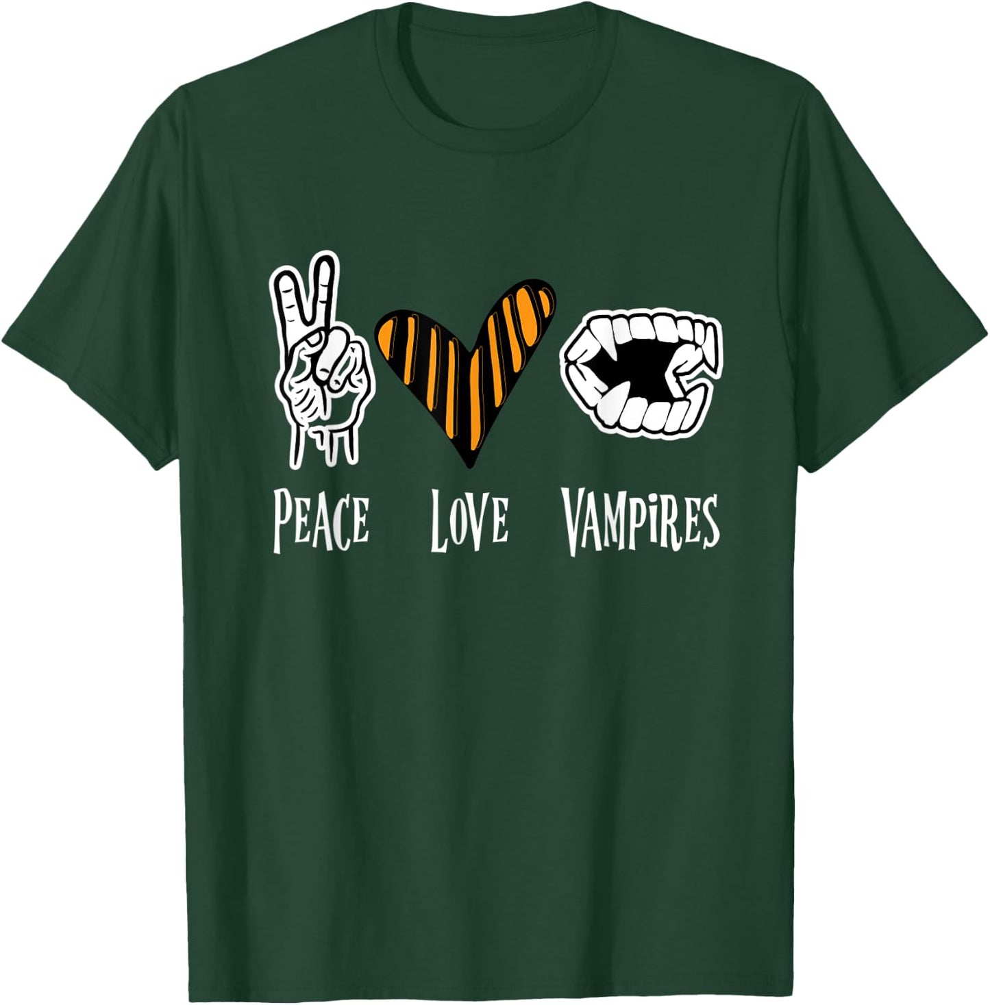 Halloween Vampire Outfit Men Women Kids Peace Love Vampire T-Shirt - T-Shirt | Forest