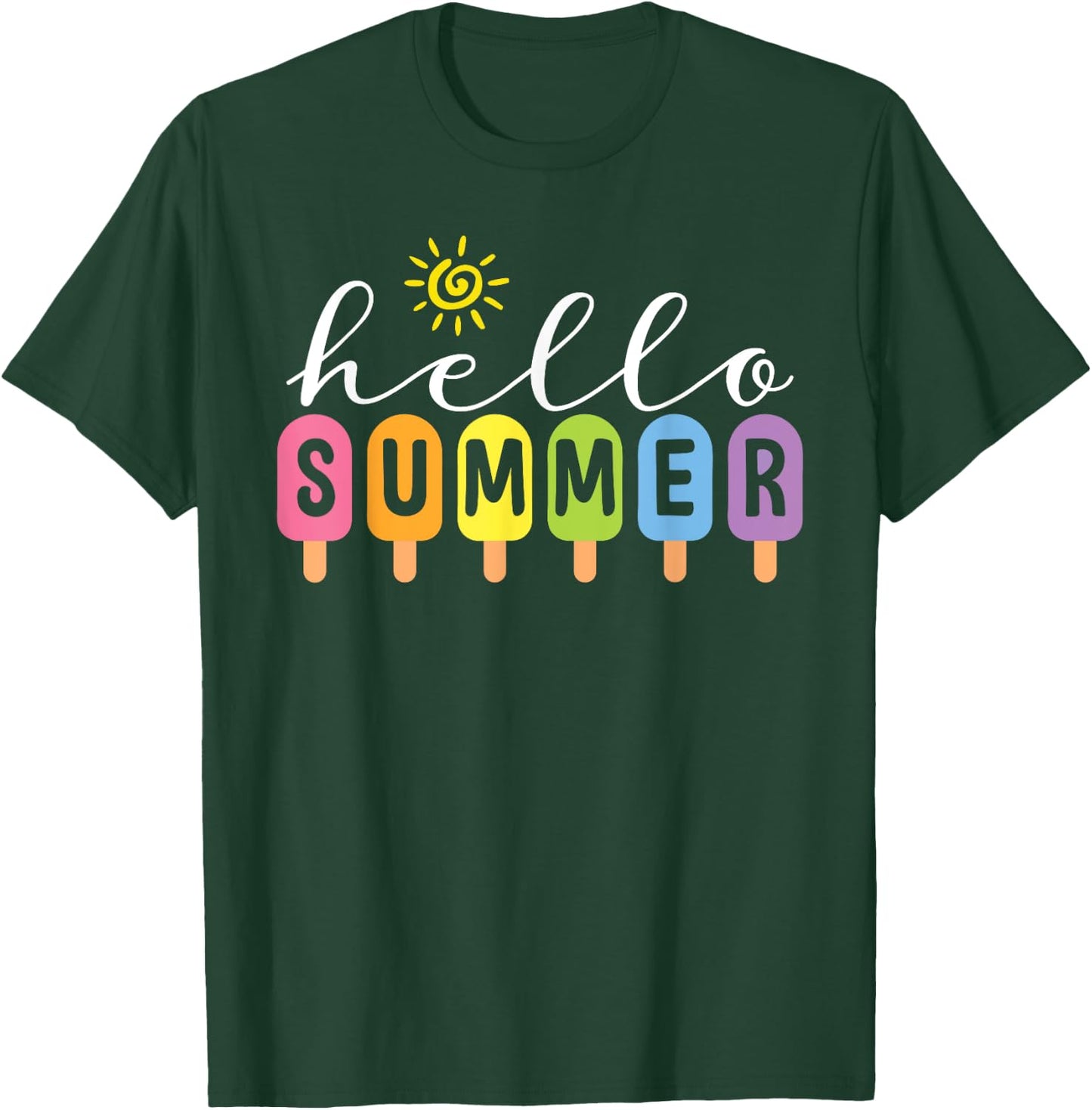 Hello Summer Cool Colorful Popsicle Graphic Summer Vacation T-Shirt - T-Shirt | Forest