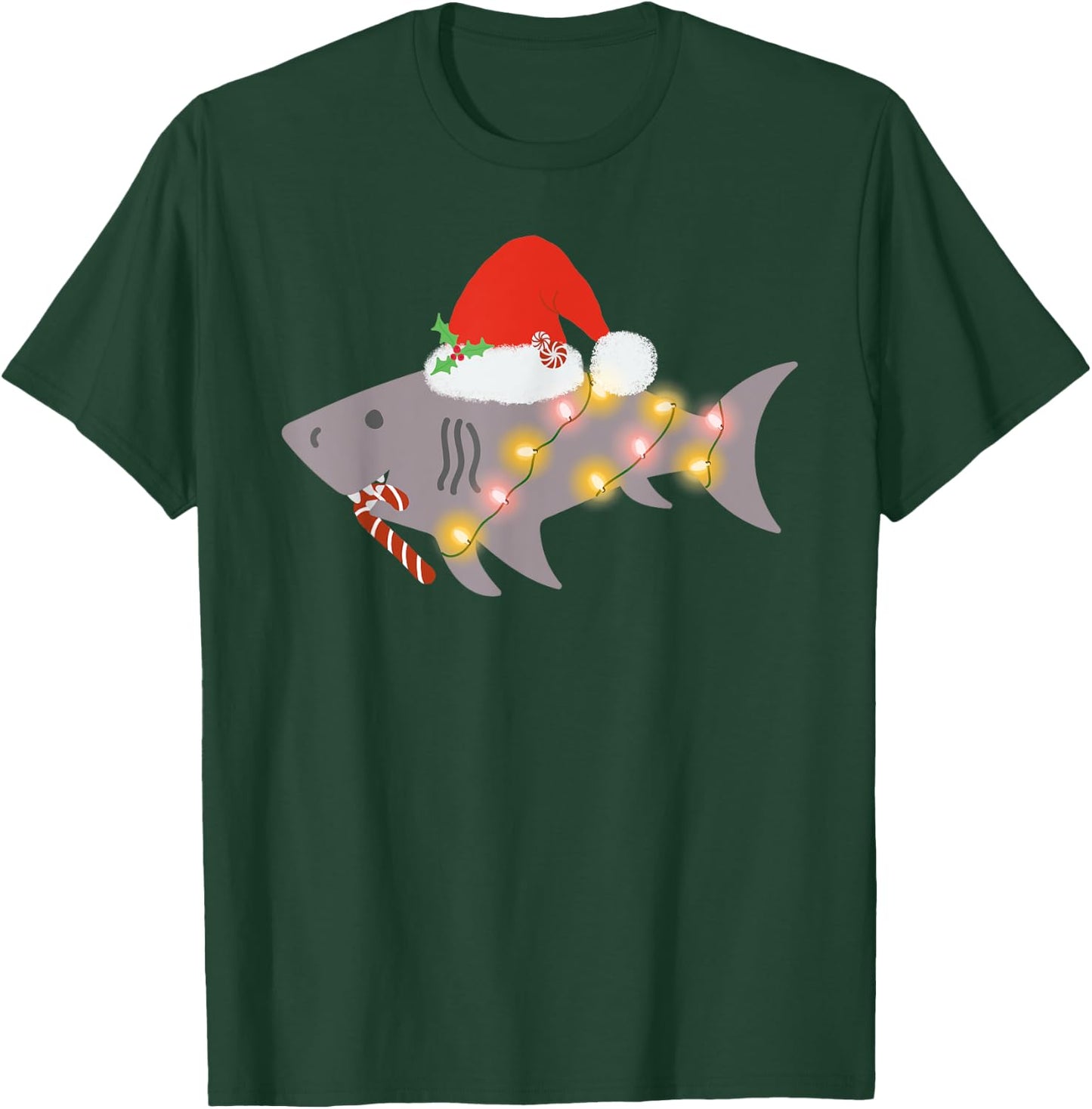 Shark Santa Hat Candy Cane Peppermint Candies Christmas T-Shirt - T-Shirt | Forest