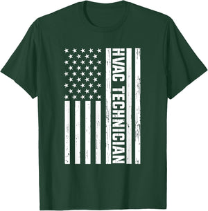 Funny HVAC Gift Cool HVAC Technician American Flag T-Shirt - T-Shirt | Forest