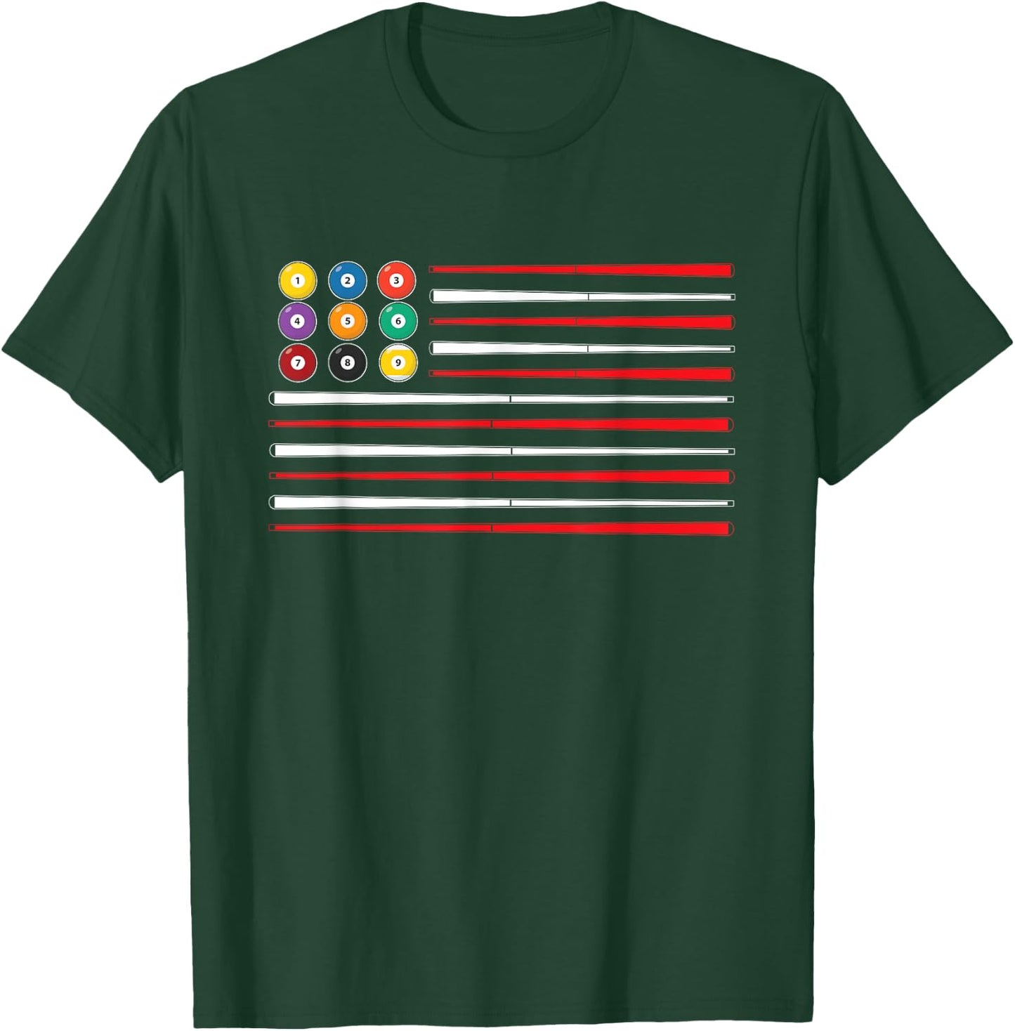 Billiards American Flag Cue Pool Balls Billiard Player Gift T-Shirt - T-Shirt | Forest