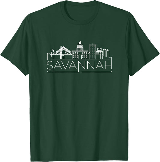 Savannah, Georgia City Skyline T-Shirt - T-Shirt | Forest