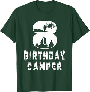 8th Birthday Camper 8 Years Old Camping Lover Theme Party T-Shirt - T-Shirt | Forest