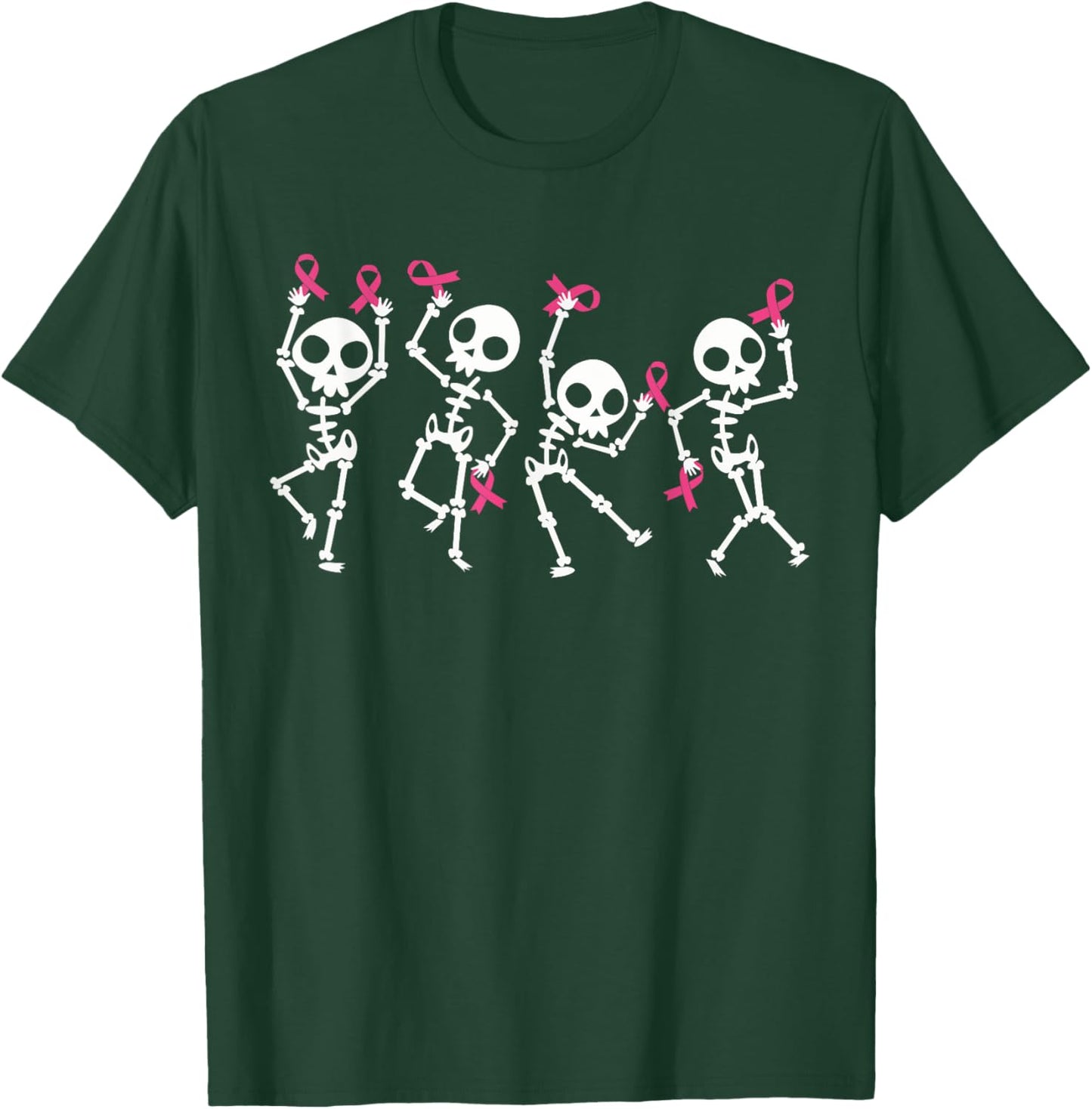 Pink Ribbon Breast Cancer Awareness Skeleton Women Men Kids T-Shirt - T-Shirt | Forest