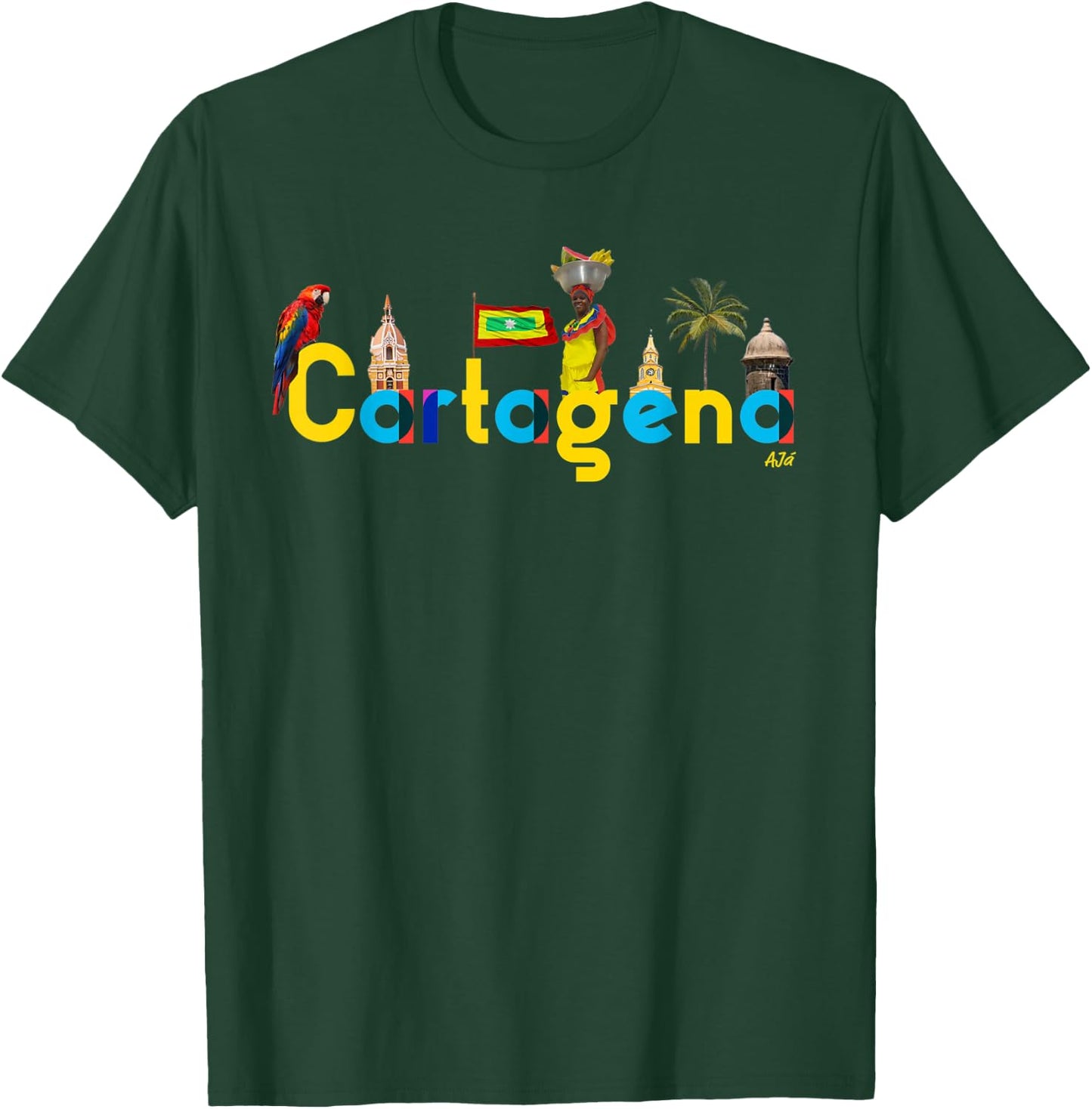 AJ.co Hecho en Cartagena Colombia - Men's -Adults Black Small Classic Fit Short Sleeve T-Shirt - T-Shirt | Forest