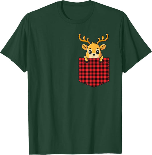 Christmas T Shirt Kids Pocket Animal Reindeer T-Shirt - T-Shirt | Forest