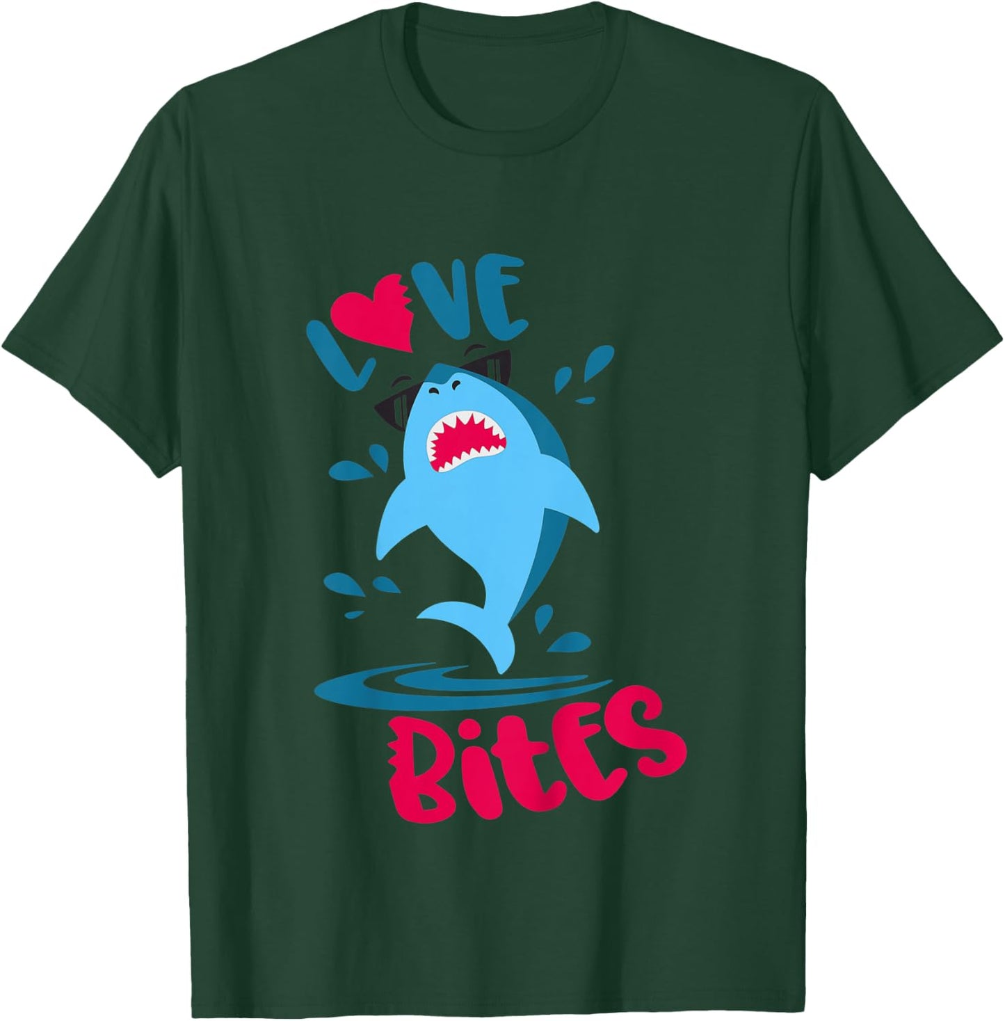 Kids Funny Shark Love Bites Boys Valentines Day T-Shirt - T-Shirt | Forest