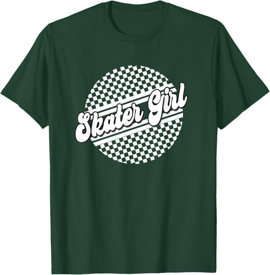 Skater Girl Checkered Skate Wear Black & White T-Shirt - T-Shirt | Forest