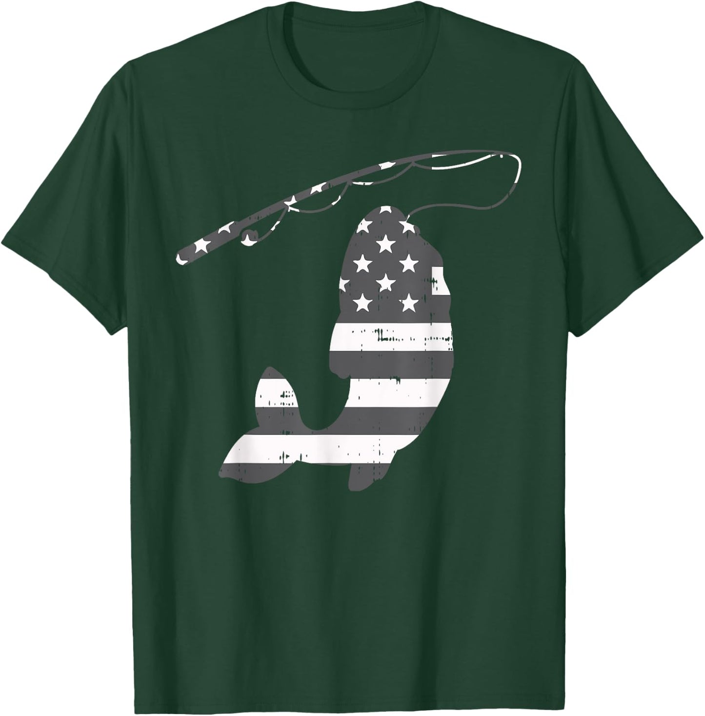 American Flag Fish Silhouette Vintage Fishing Patriotic Gift Women Kids Men T-Shirt - T-Shirt | Forest