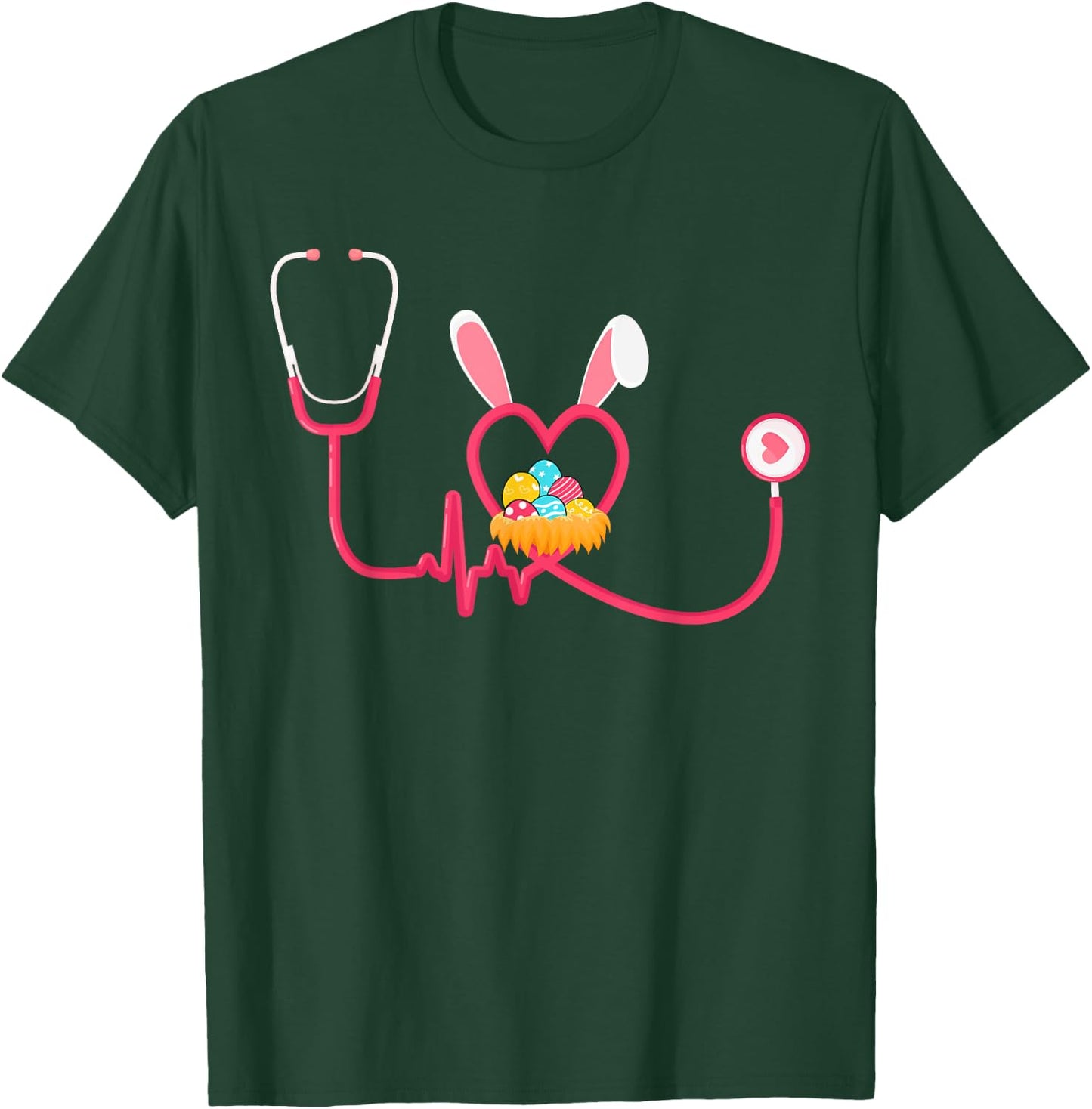Nurse Stethoscope Easter Bunny Ears Easter Day Bunny Nursing T-Shirt - T-Shirt | Forest