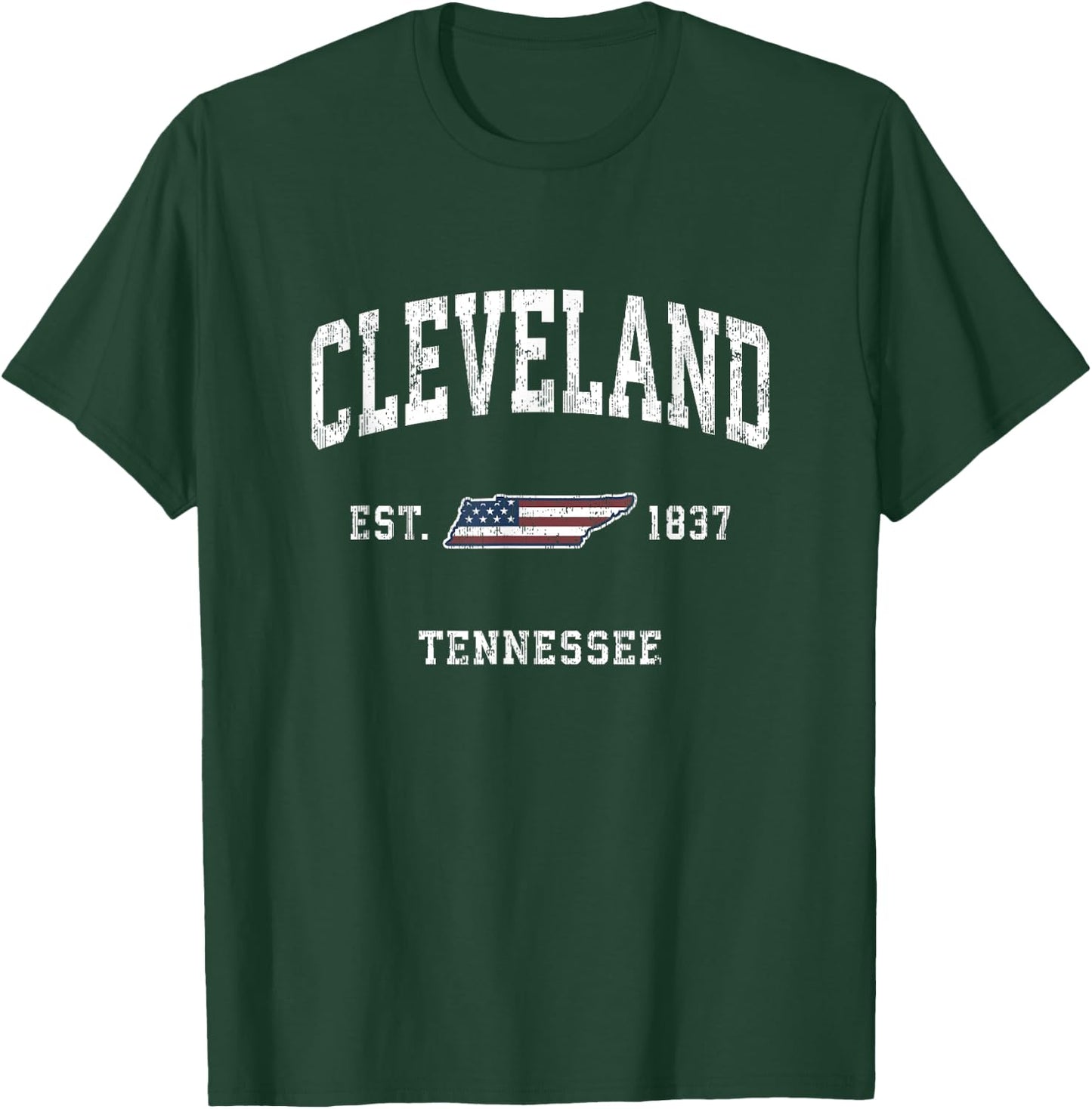 Cleveland Tennessee TN Vintage American Flag Sports Design Kids Men T-Shirt - T-Shirt | Forest