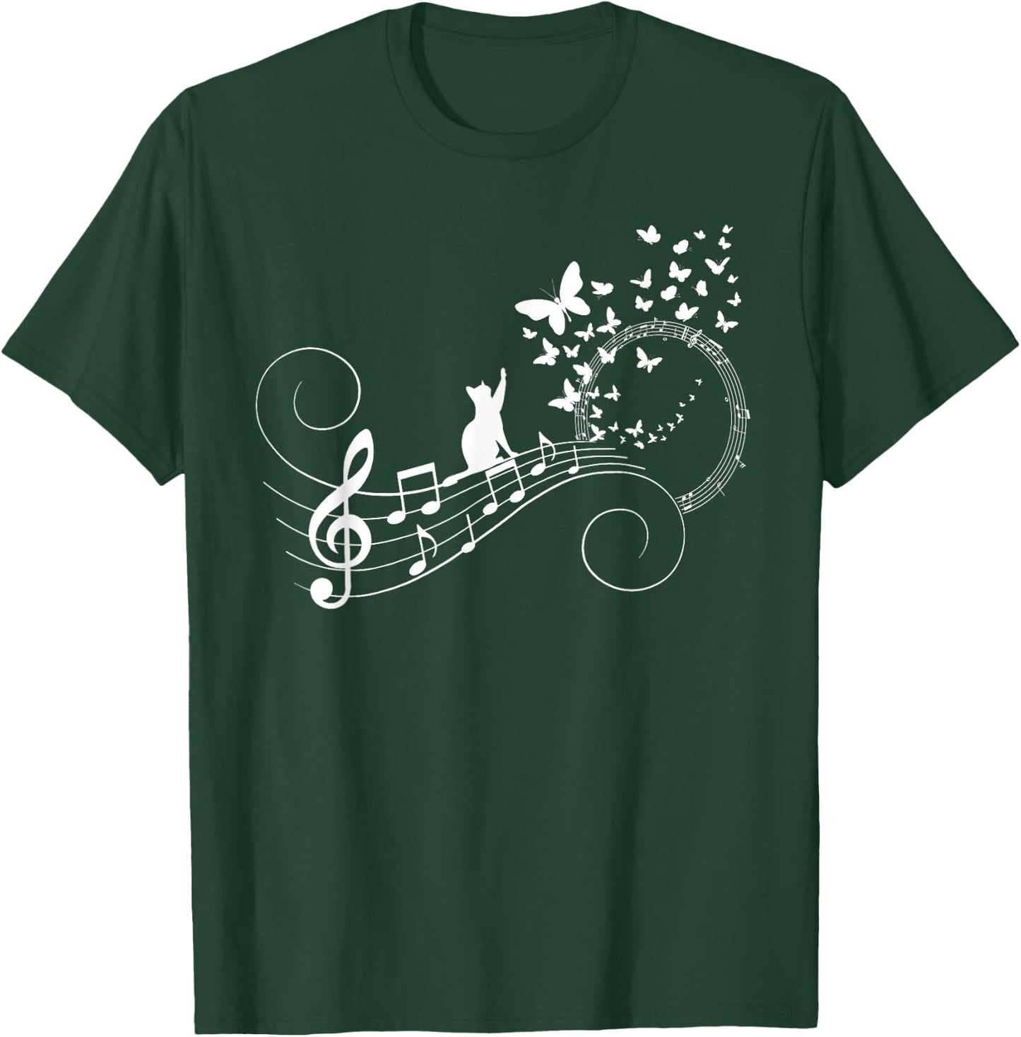 Funny Treble Clef Instrument Music Notes Butterflies Kitty T-Shirt - T-Shirt | Forest