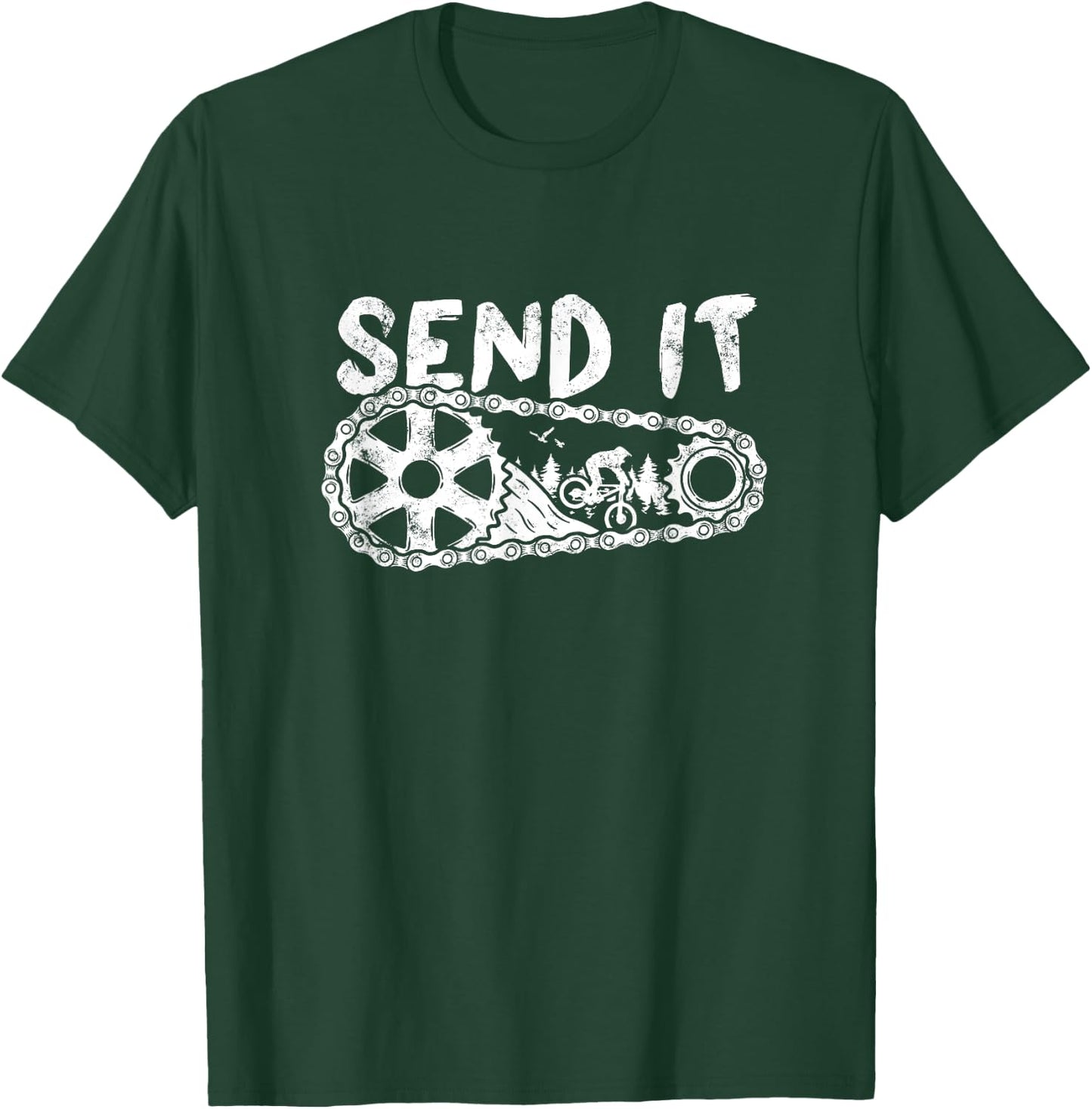 Dirt Biker MTB Cycling Chain Gears Mountain Biking Send It T-Shirt - T-Shirt | Forest