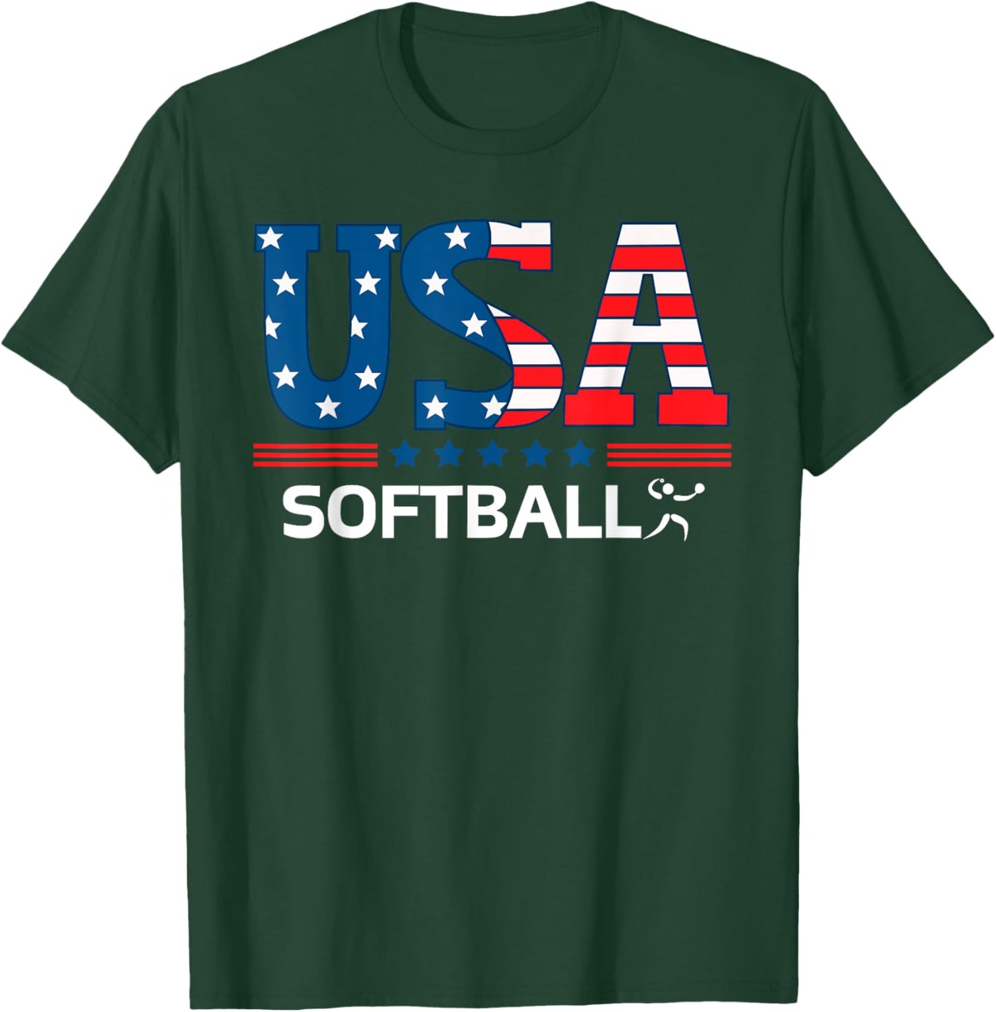 Softball United States Flag Softball USA Team Sport Softball T-Shirt - T-Shirt | Forest