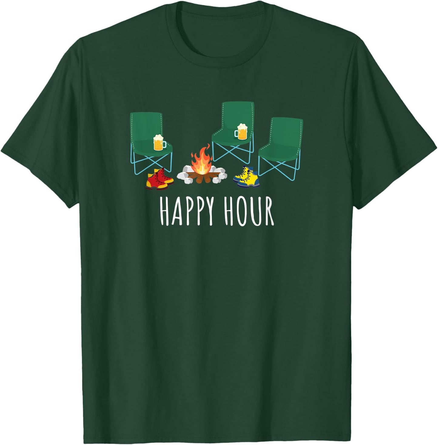 Camping Happy Hour Campfire Beer Drinking Camp Chairs T-Shirt - T-Shirt | Forest