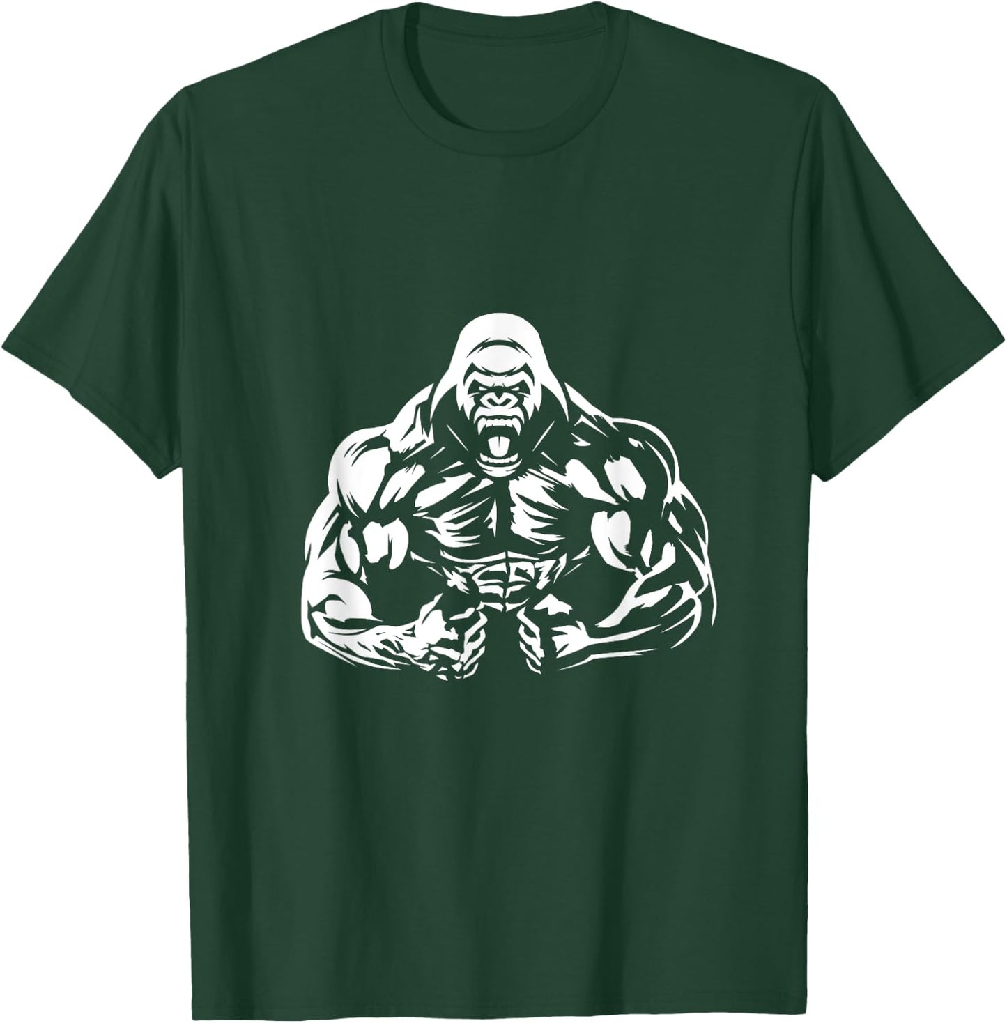 Vegan Fitness Gorilla Workout Apparel -Adults Gorilla Bodybuilder Vegan Workout Gym Strength Training T-Shirt - T-Shirt | Forest