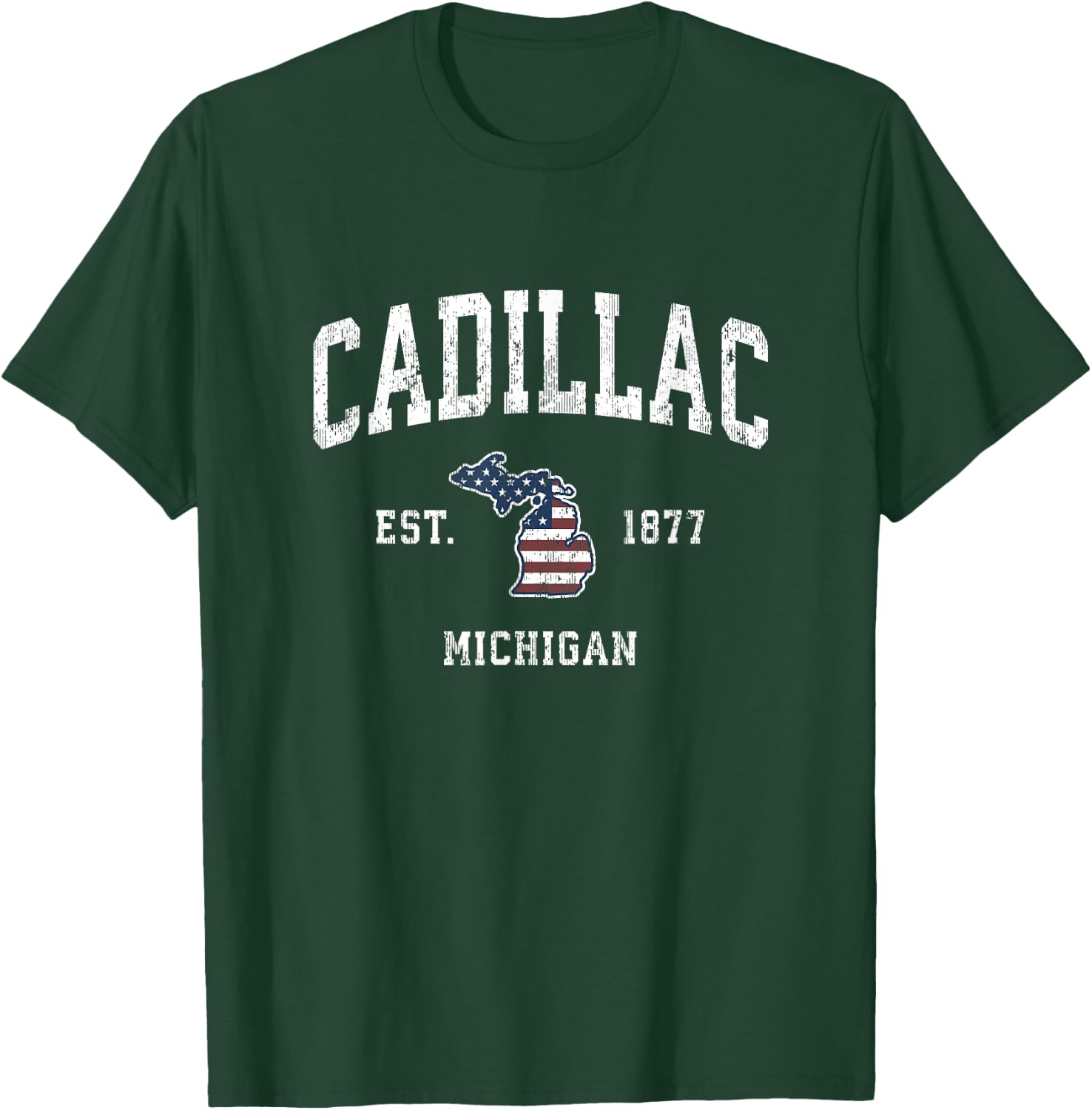 Cadillac Michigan MI Vintage American Flag Sports Design T-Shirt - T-Shirt | Forest