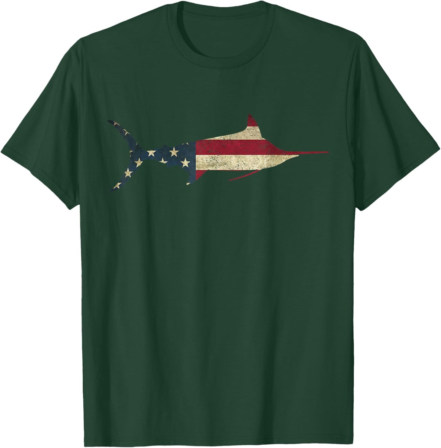 Marlin Fishing American Flag Vintage Patriotic Fisherman T-Shirt - T-Shirt | Forest