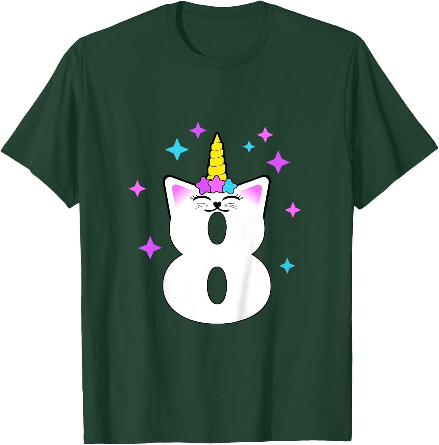 8 Year Old Cat Unicorn Caticorn 8th Birthday Party Girls T-Shirt - T-Shirt | Forest