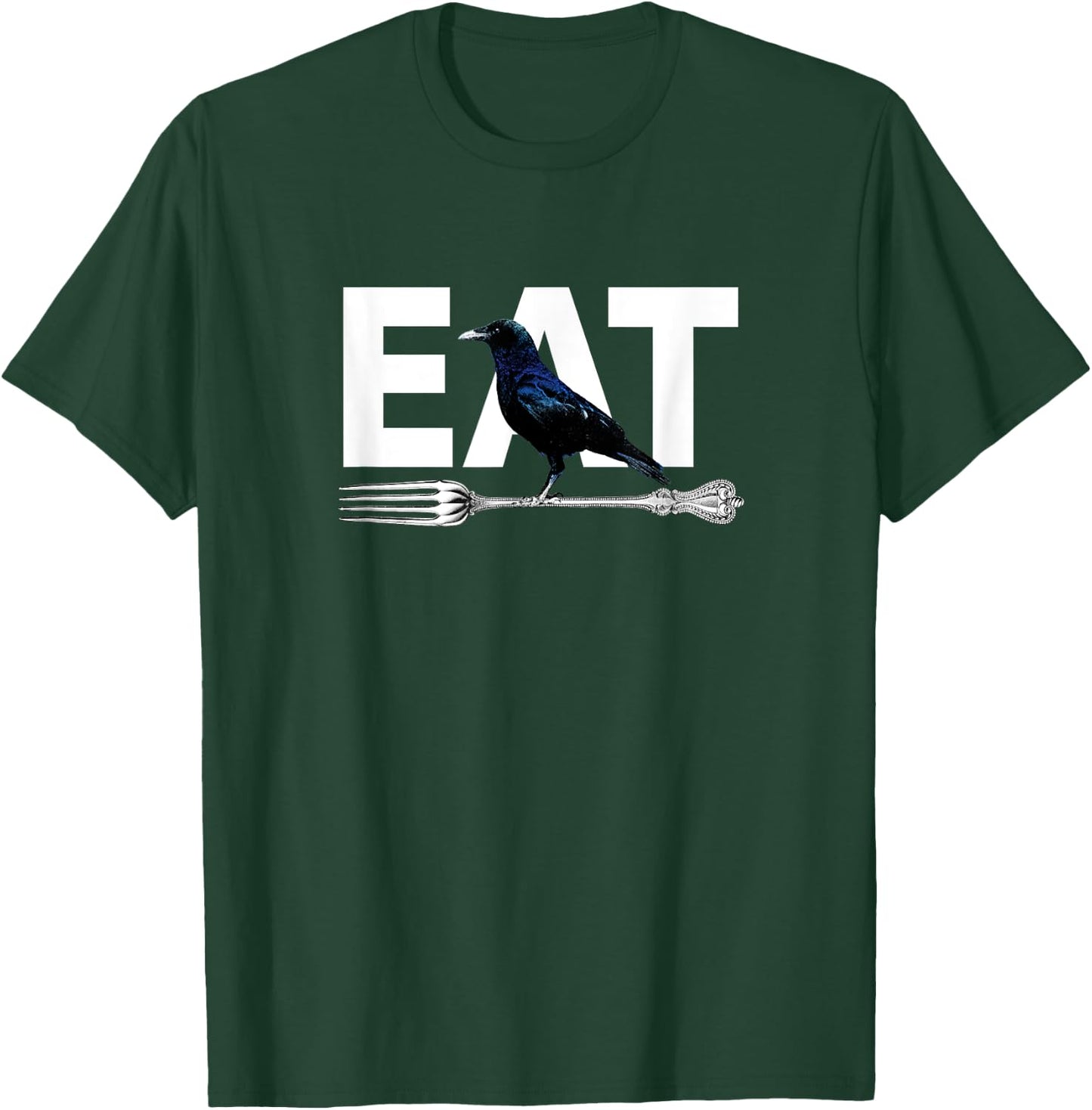 Eat Crow Humor | Black & Blue Crow & Silver Fork Funny Sorry T-Shirt - T-Shirt | Forest