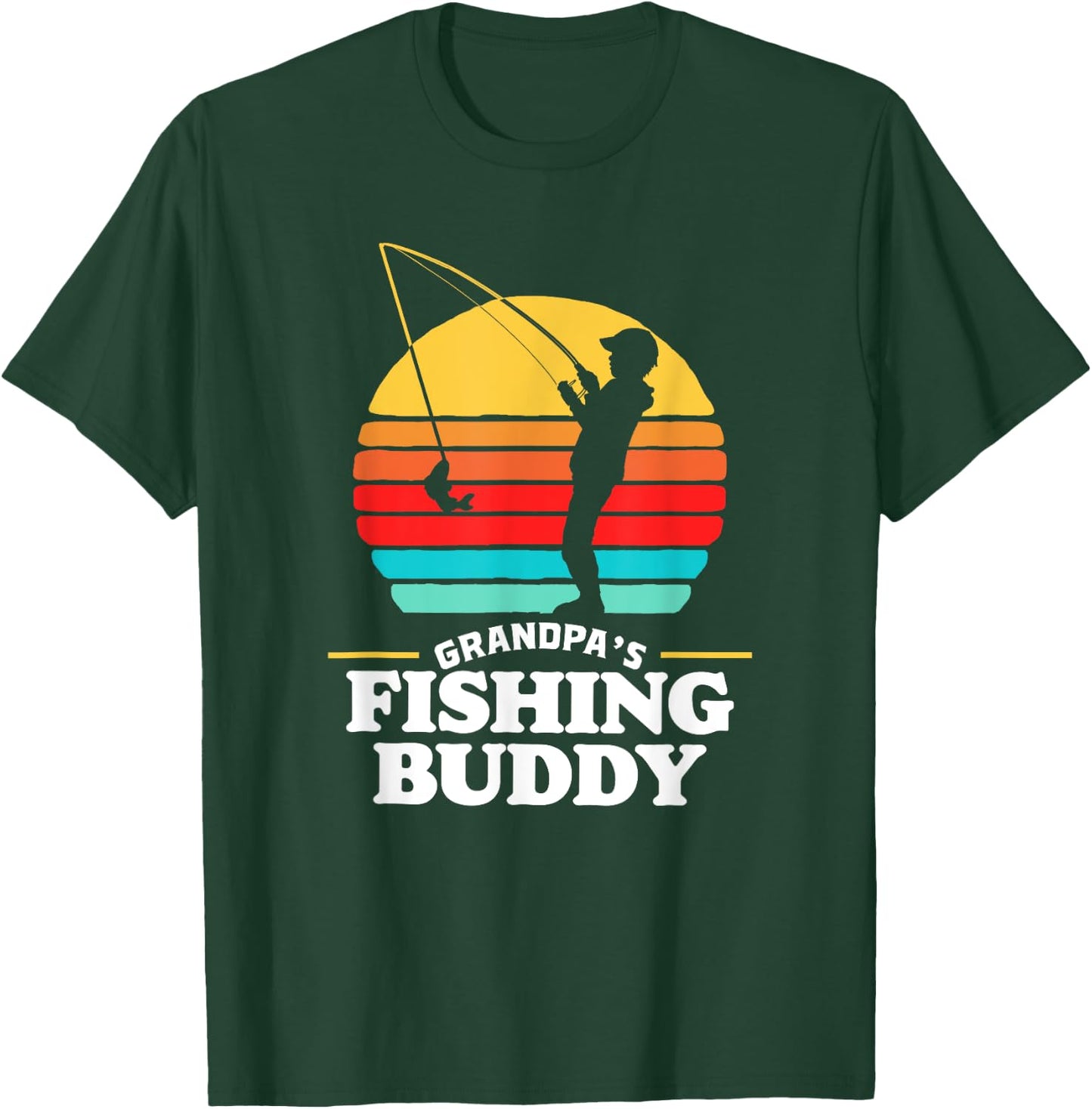 Grandpa's Fishing Buddy Cute Retro Kid 80s Sunset T-Shirt - T-Shirt | Forest