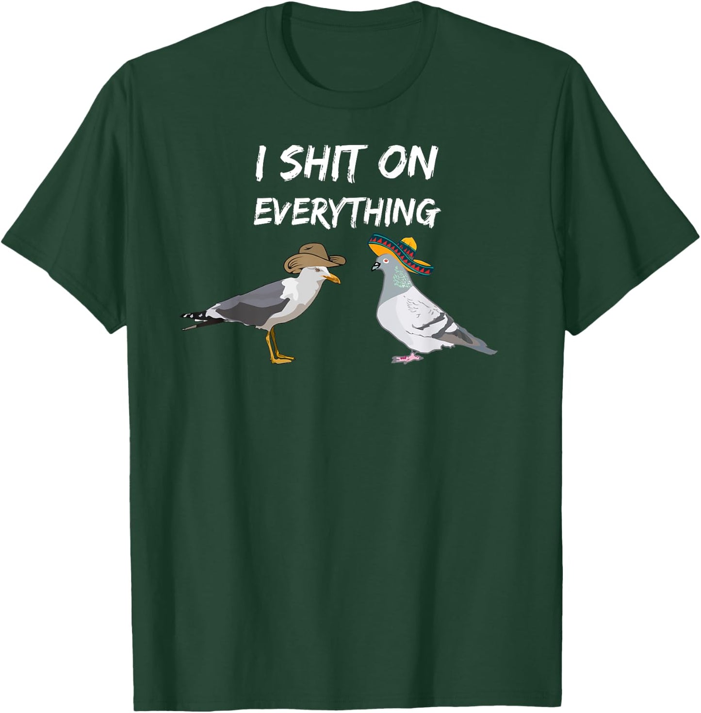 Funny Pigeon birds with sombrero and Seagull cowboy hat fun T-Shirt - T-Shirt | Forest