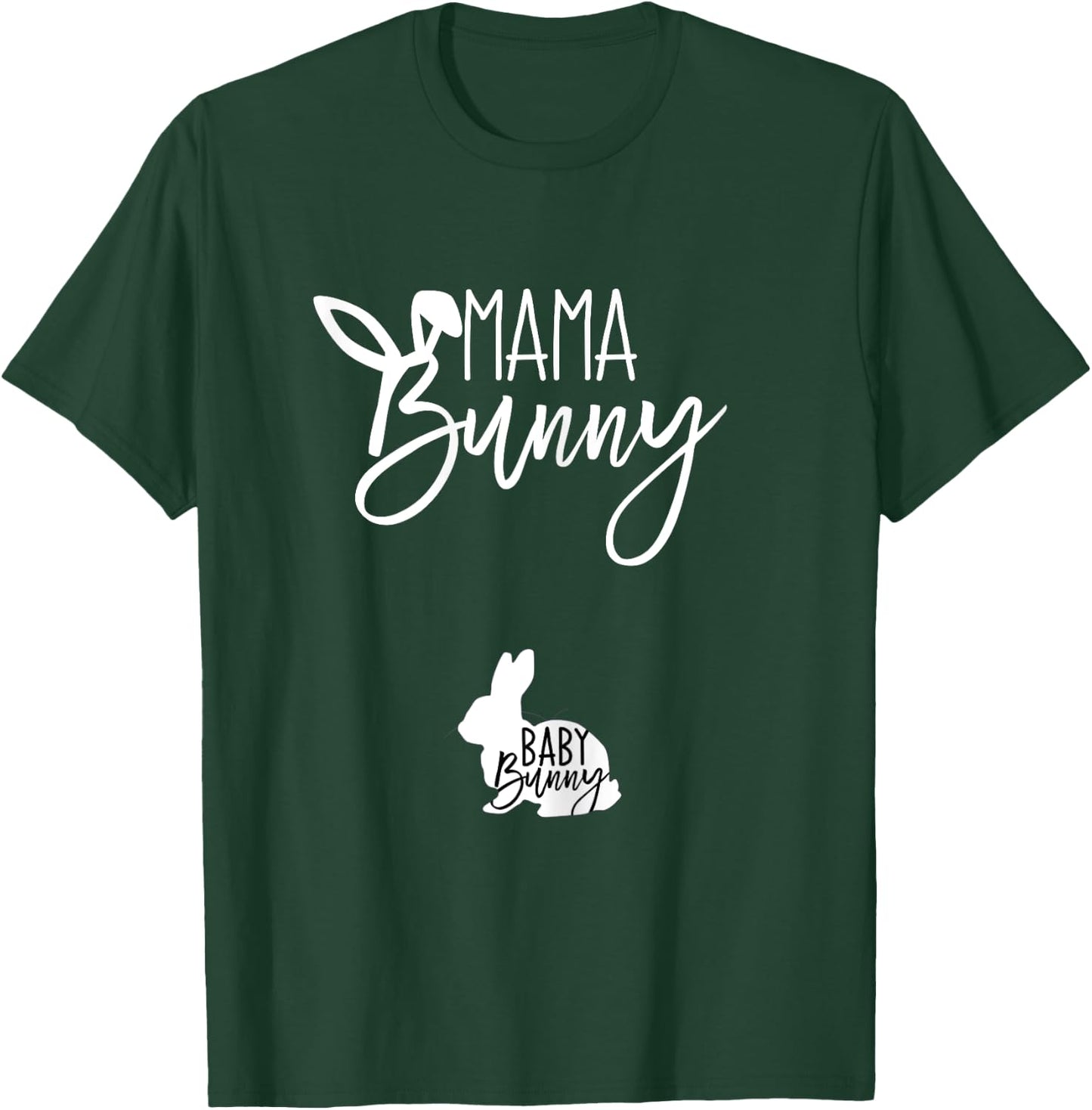 TeylieDesign Women's Pregnant Easter Pregnancy Announcement Mama Bunny Baby Bunny T-Shirt - T-Shirt | Forest
