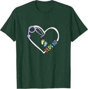 Peds NP Pediatric Nurse Practitioner- Footprints in Heart T-Shirt - T-Shirt | Forest