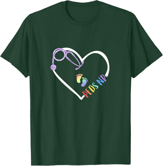 Peds NP Pediatric Nurse Practitioner- Footprints in Heart T-Shirt - T-Shirt | Forest