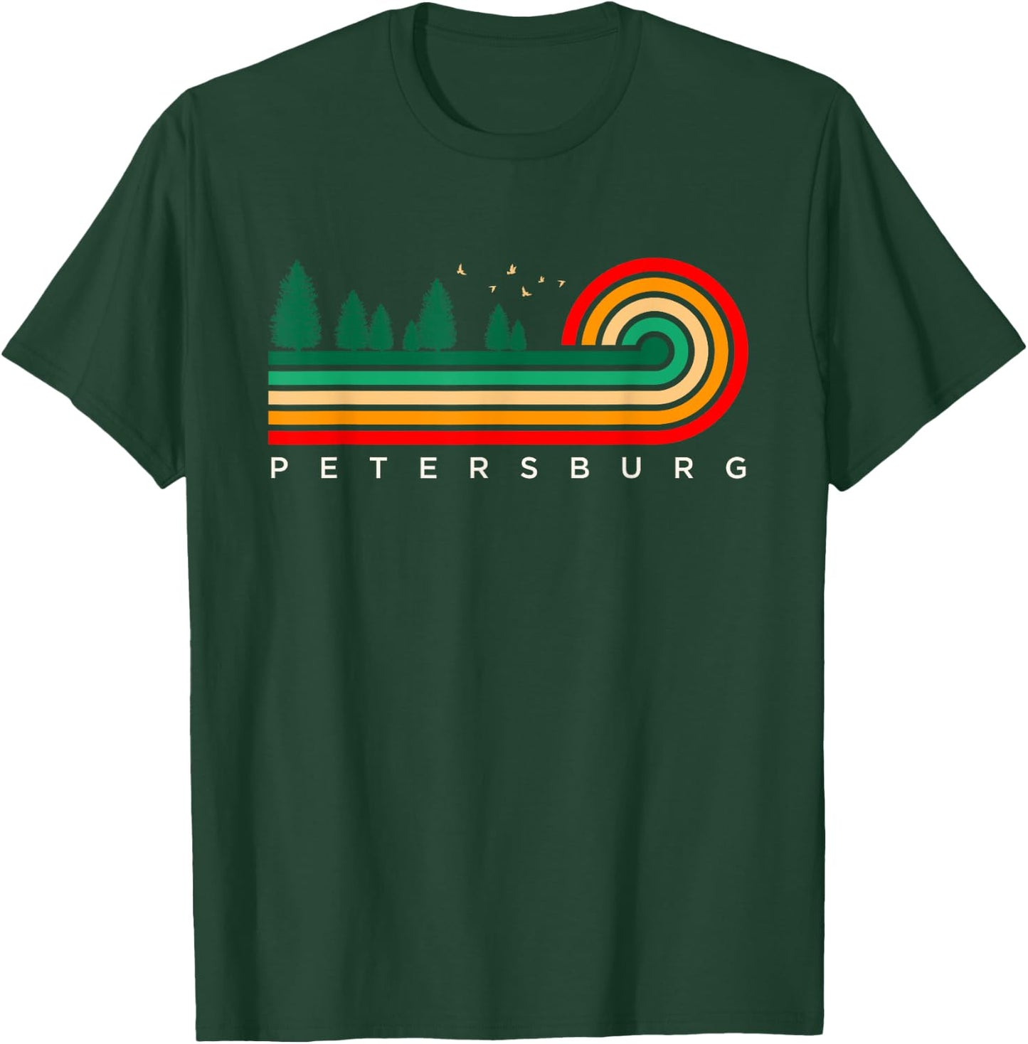 Evergreen Vintage Stripes Petersburg, Iowa T-Shirt - T-Shirt | Forest