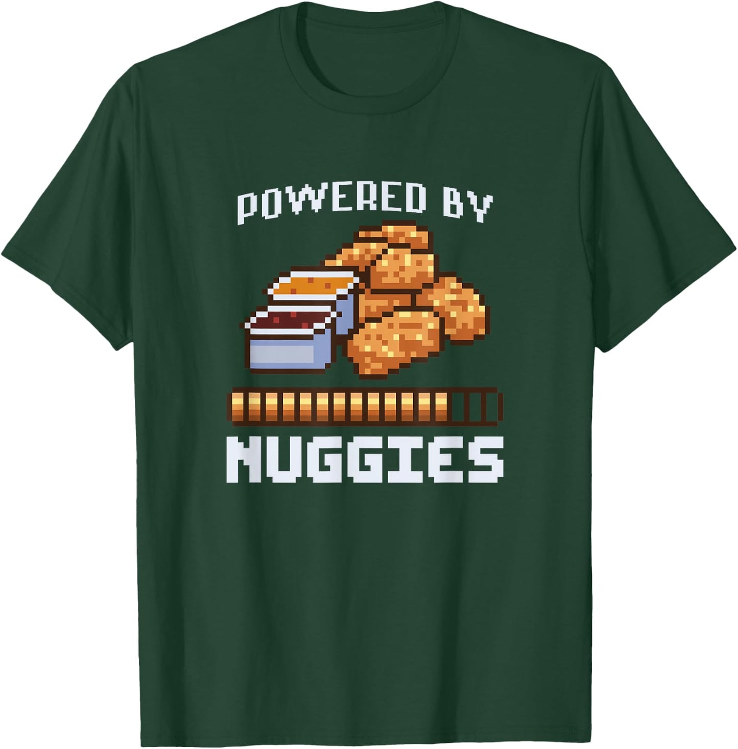 Power By Nuggies Pixalated Art Style Chicken Nugget Funny T-Shirt - T-Shirt | Forest
