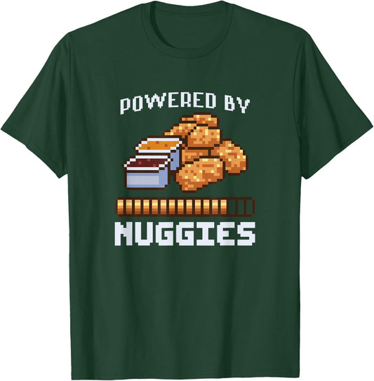 Power By Nuggies Pixalated Art Style Chicken Nugget Funny T-Shirt - T-Shirt | Forest