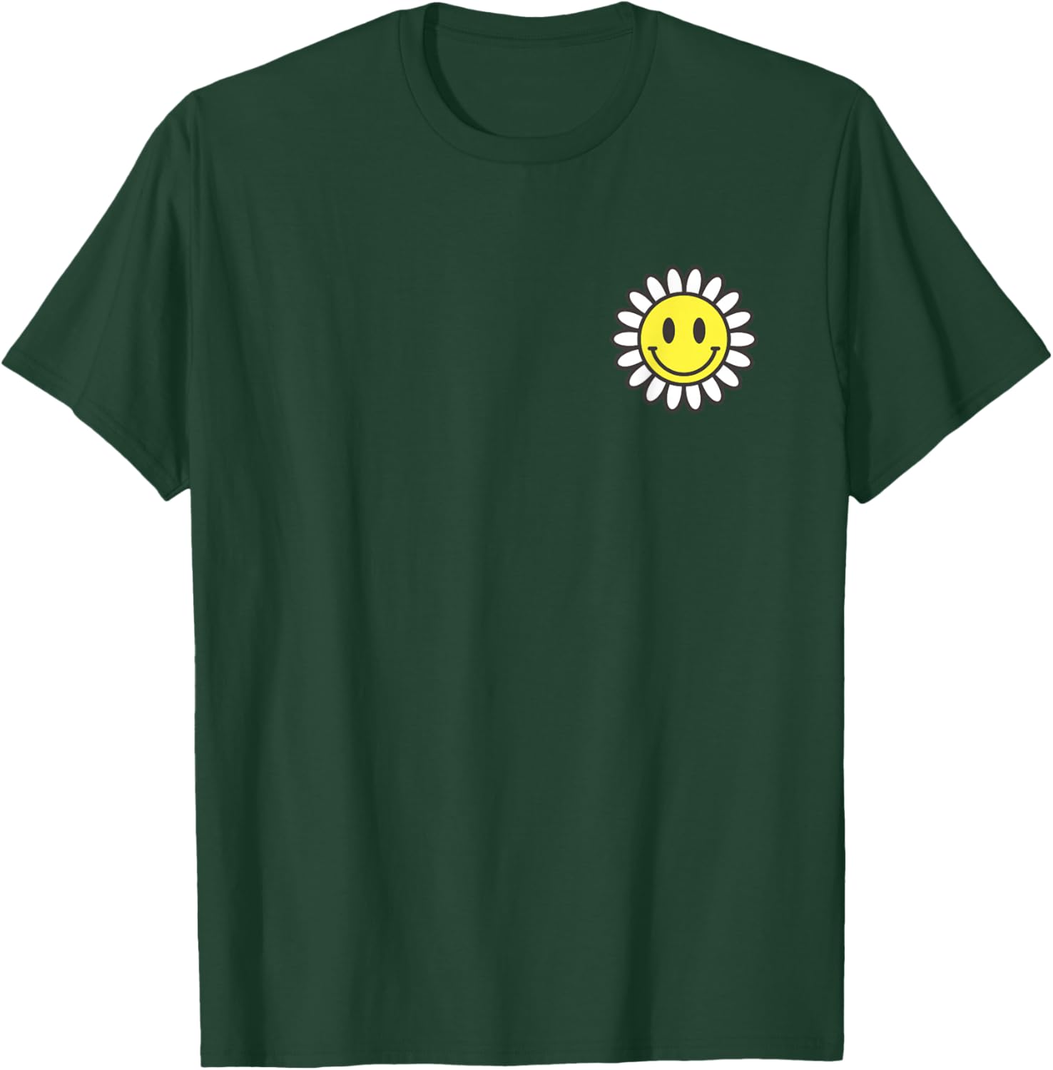 Retro Happy Smiling Smile Face Daisy Flower Cute Pocket Logo T-Shirt - T-Shirt | Forest