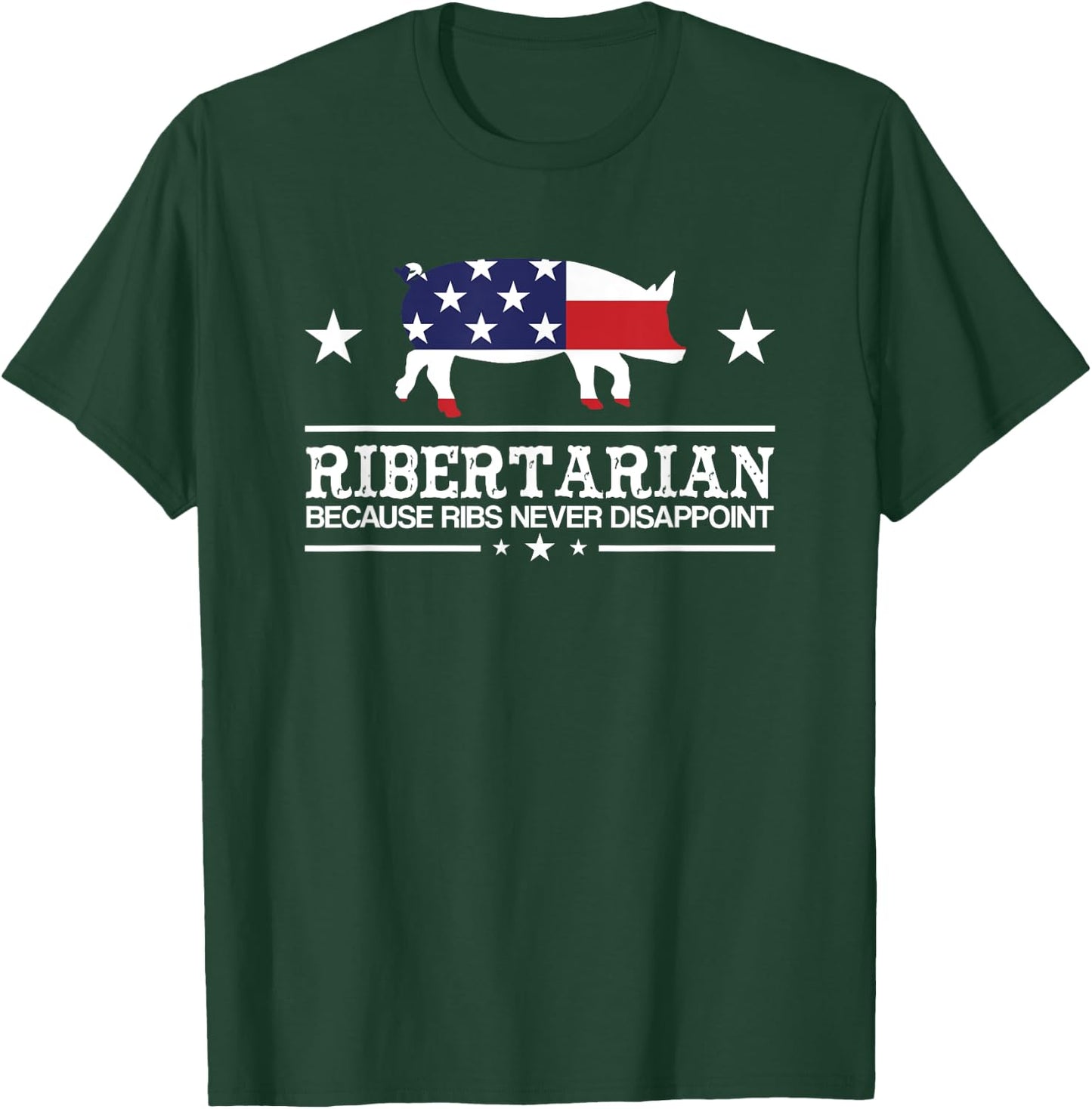 Ribertarian Ribs Pig Patriot Grilling Funny BBQ Smoker Grill T-Shirt - T-Shirt | Forest