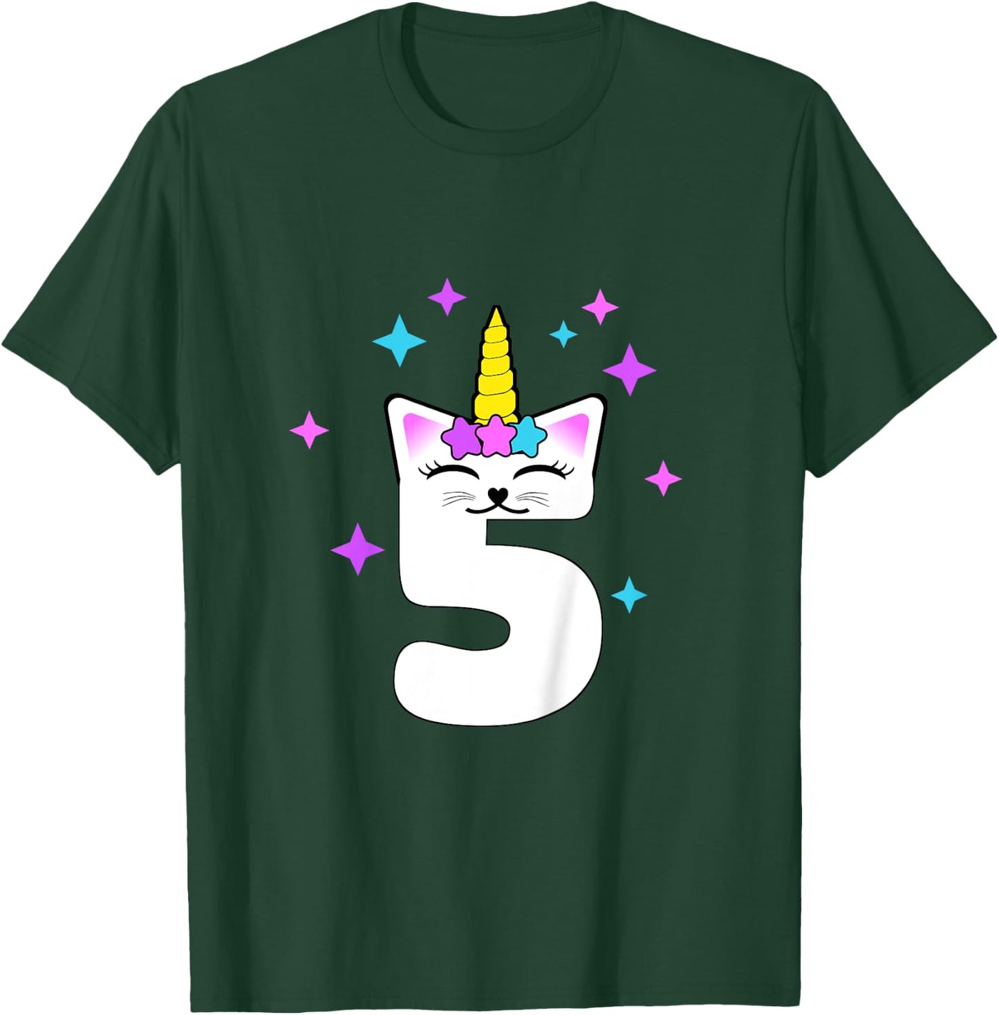 5 Year Old Cat Unicorn Caticorn 5th Birthday Party Girls T-Shirt - T-Shirt | Forest