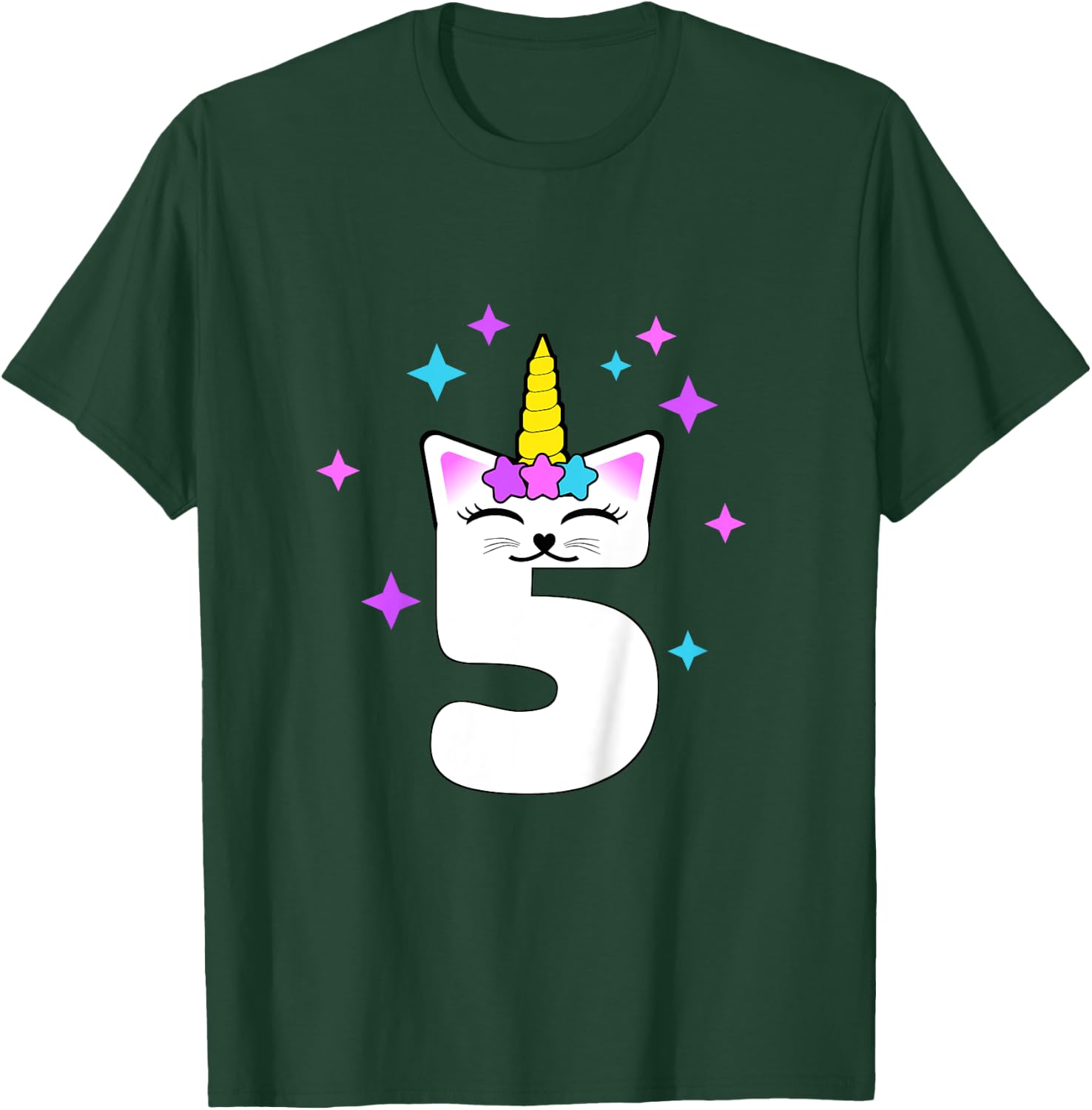 5 Year Old Cat Unicorn Caticorn 5th Birthday Party Girls T-Shirt - T-Shirt | Forest
