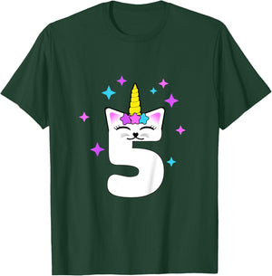 5 Year Old Cat Unicorn Caticorn 5th Birthday Party Girls T-Shirt - T-Shirt | Forest