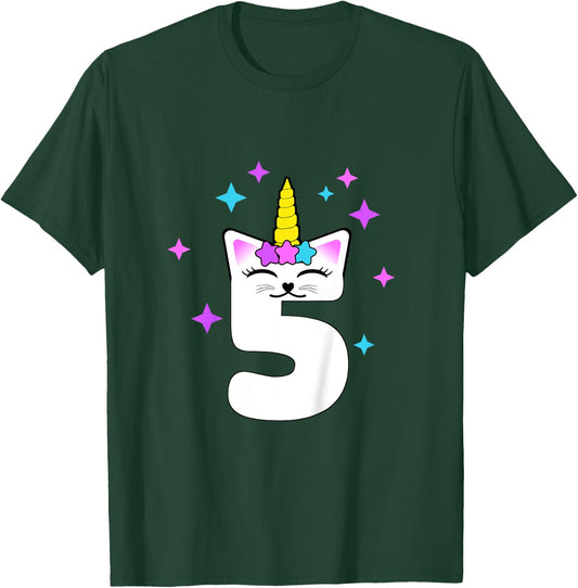 5 Year Old Cat Unicorn Caticorn 5th Birthday Party Girls T-Shirt - T-Shirt | Forest