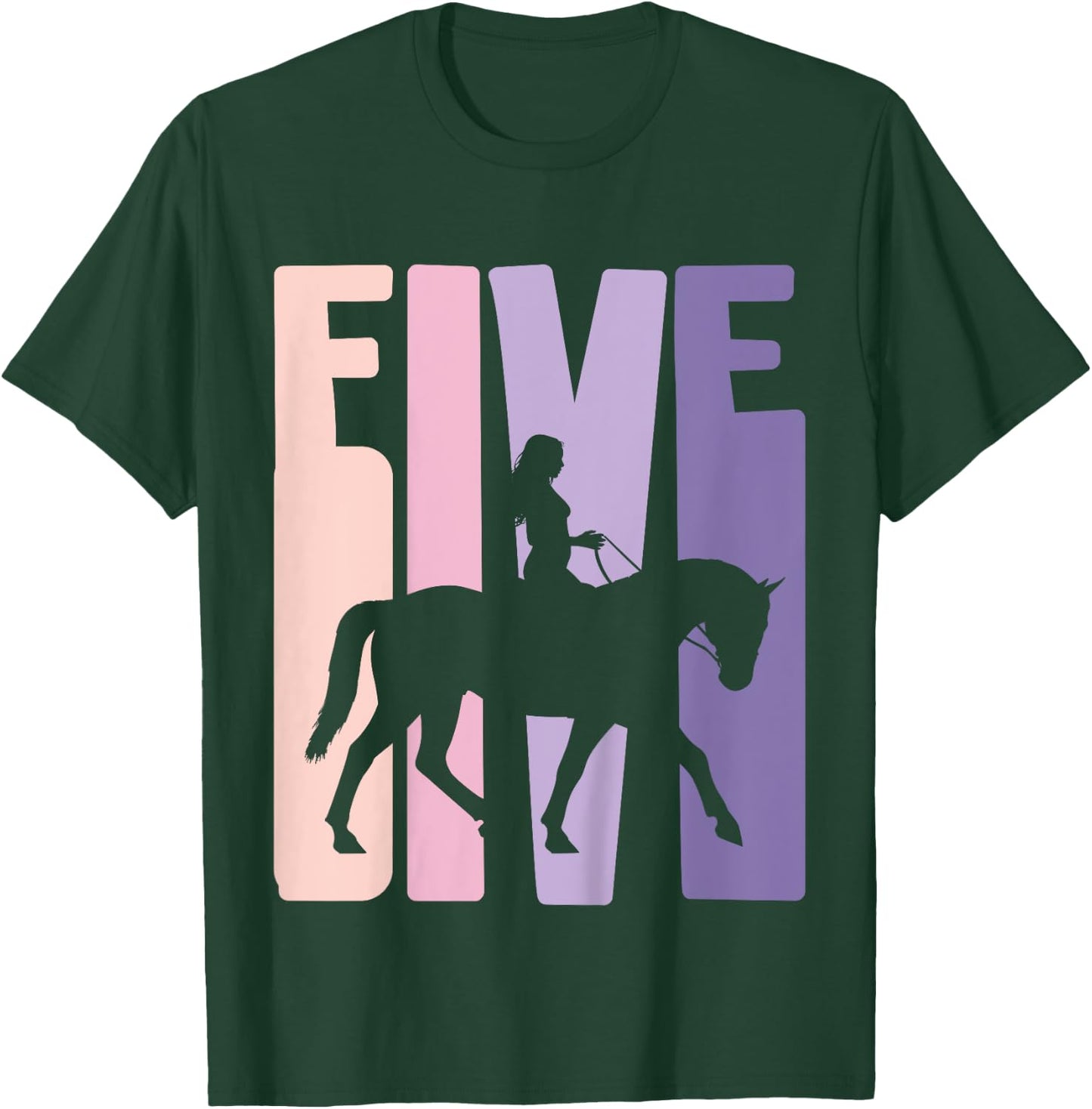 5th Birthday Gift Horse Rider Fan 5 Years Girls T-Shirt - T-Shirt | Forest