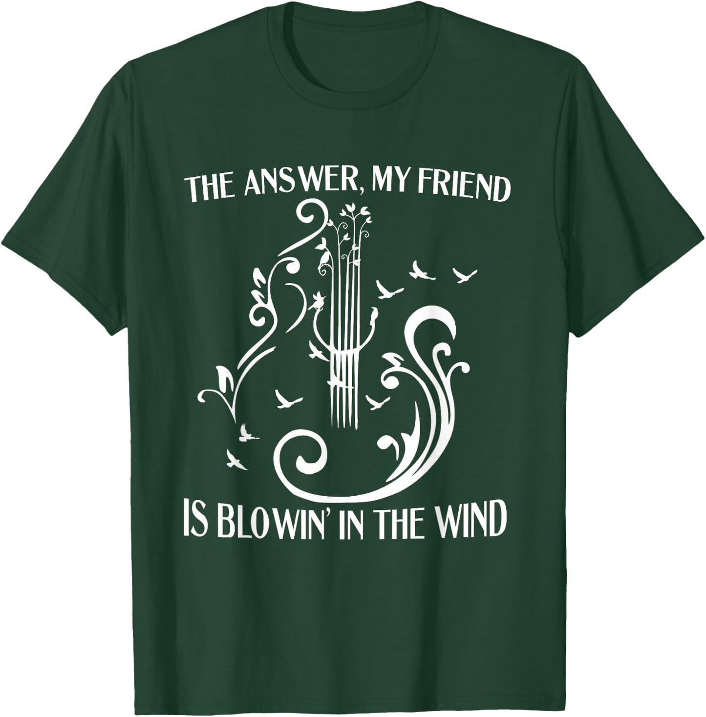 The Answer My Friend Is Blowing In The Wind Guitar Birds T-Shirt - T-Shirt | Forest