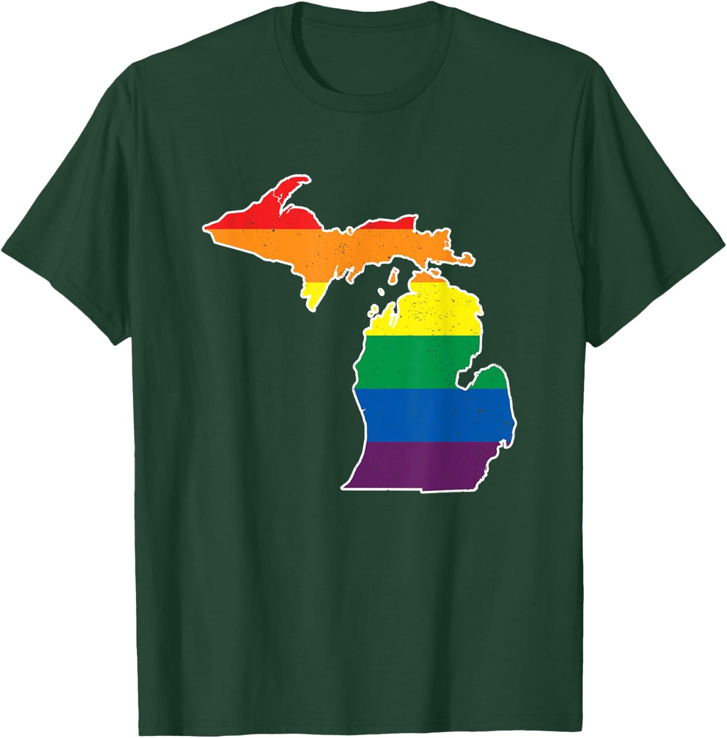 Gay Pride Flag - Michigan State Map - Rainbow Stripes T-Shirt - T-Shirt | Forest