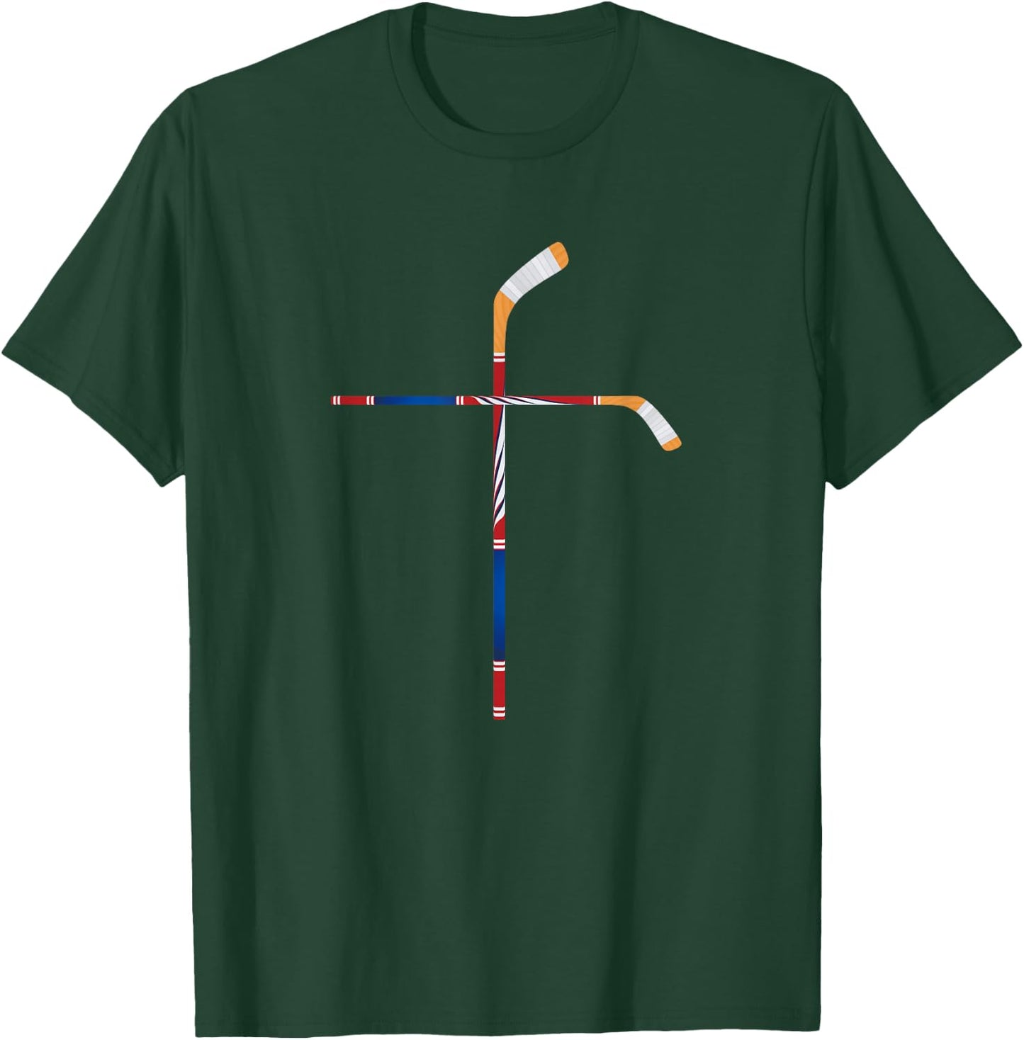 Christian Ice Hockey Sticks Cross Faith Sports T-Shirt - T-Shirt | Forest