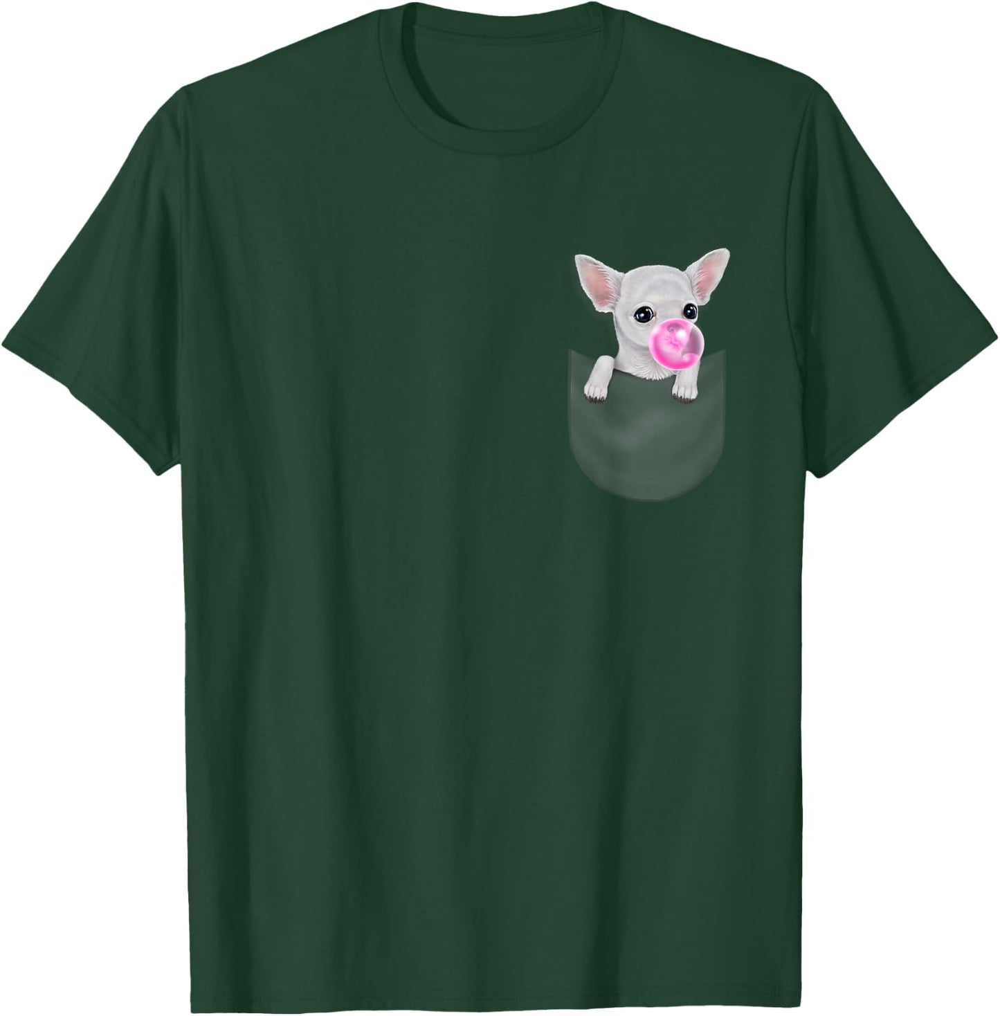 White Chihuahua Dog in Pocket with Bubble Gum T-Shirt - T-Shirt | Forest