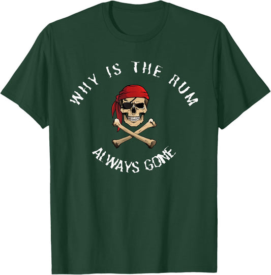 Funny Pirate Quote - Why Is The Rum Always Gone? , Small, Black T-Shirt - T-Shirt | Forest