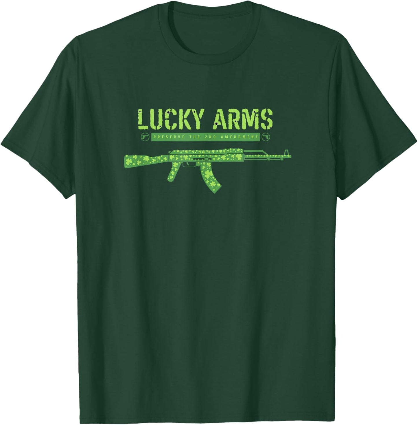 Lucky Arms Shamrock St. Patrick's Day 2nd Amendment T-Shirt - T-Shirt | Forest