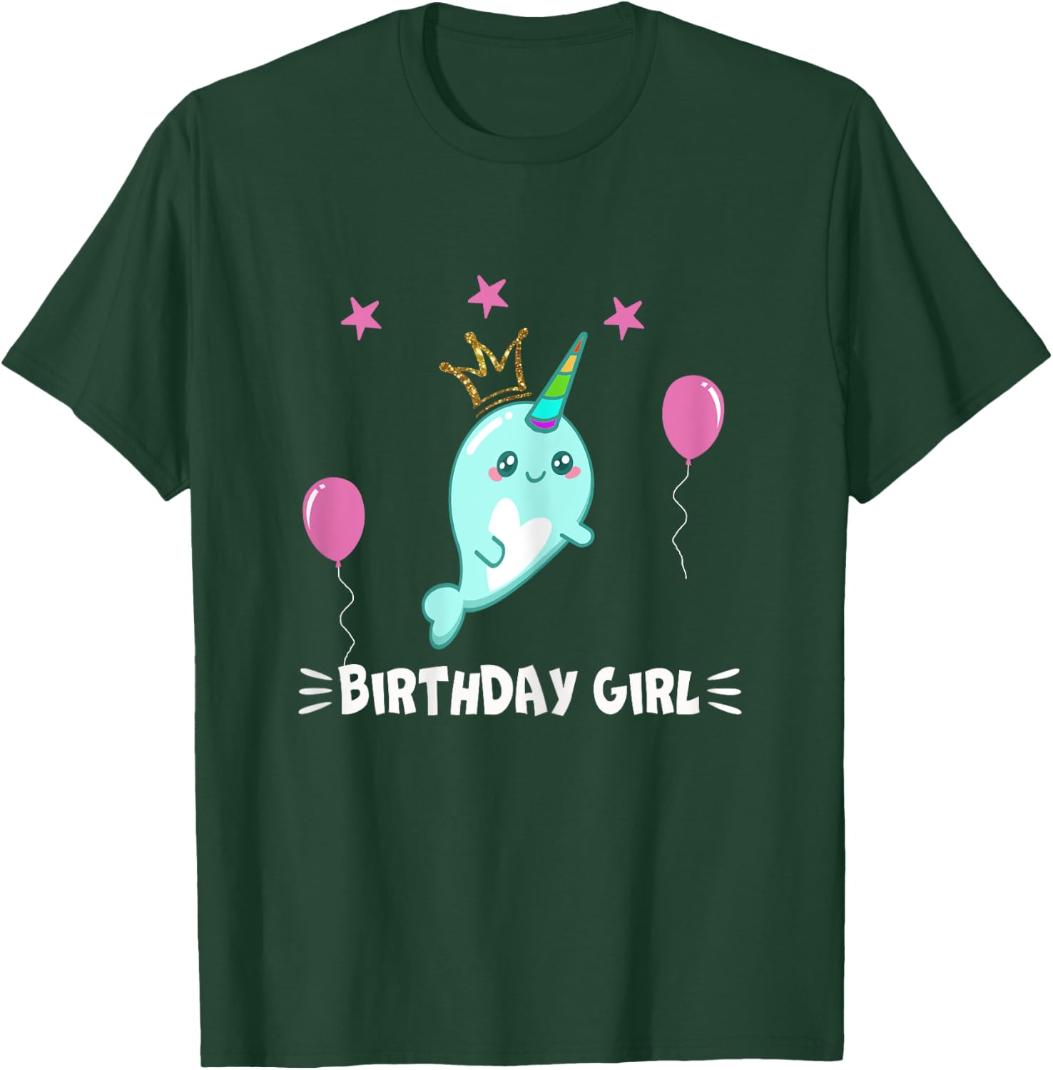 Cool Cute Narwhal balloons Girls Birthday Party Animal T-Shirt - T-Shirt | Forest