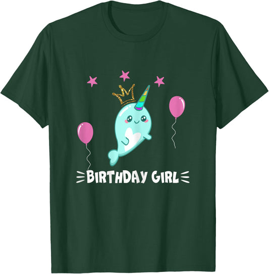 Cool Cute Narwhal balloons Girls Birthday Party Animal T-Shirt - T-Shirt | Forest