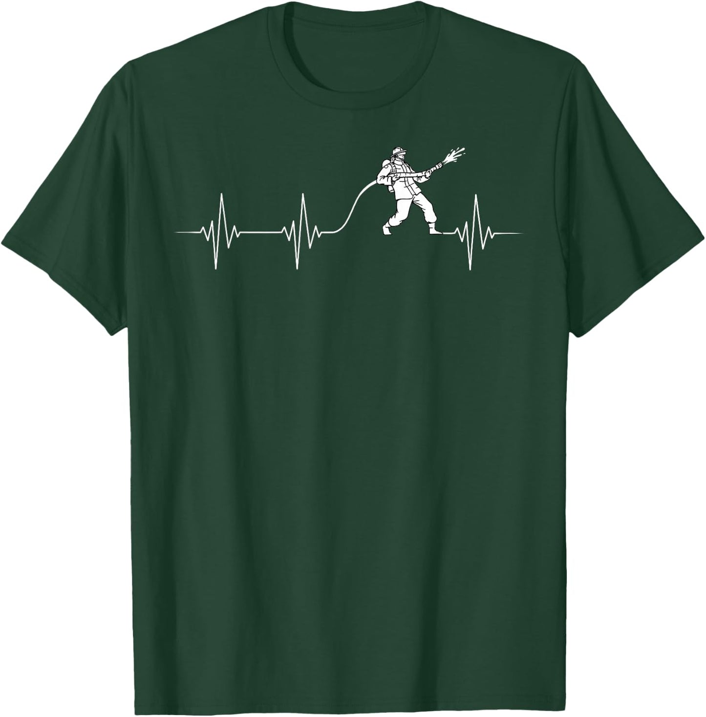 Cool Firefighter Fireman Apparel -Adults Black Firefighter Heartbeat Fireman Firefighting Rescuer Volunteer T-Shirt - T-Shirt | Forest